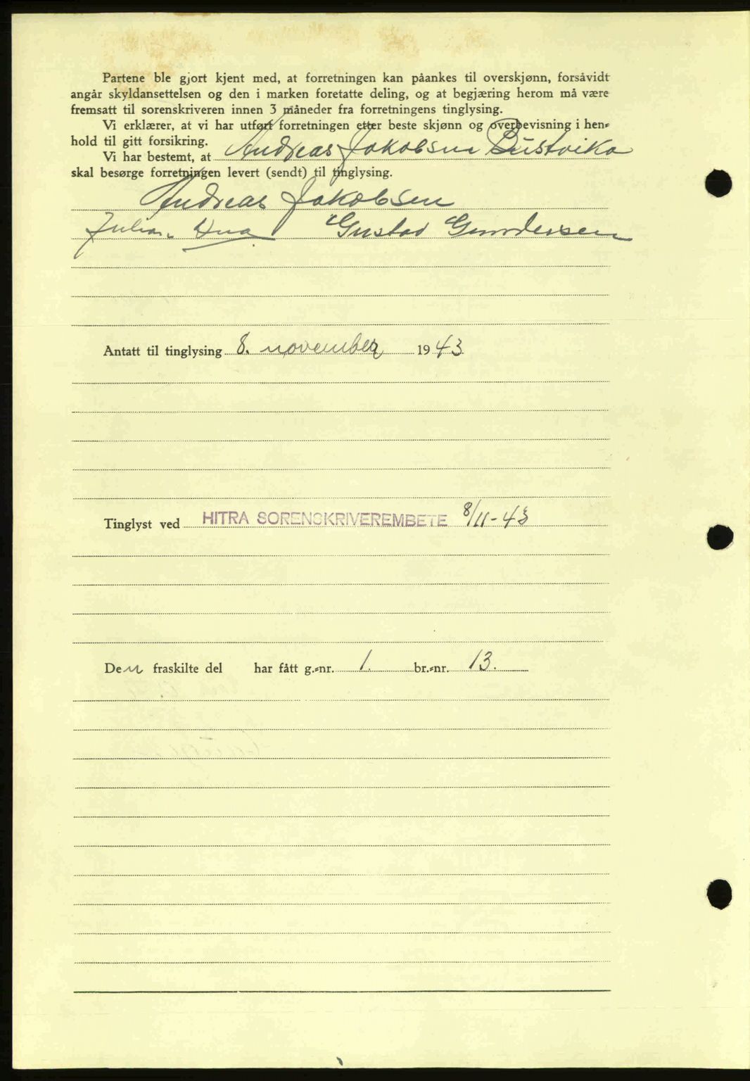 Hitra sorenskriveri, AV/SAT-A-0018/2/2C/2Ca: Mortgage book no. A2, 1943-1945, Diary no: : 776/1943