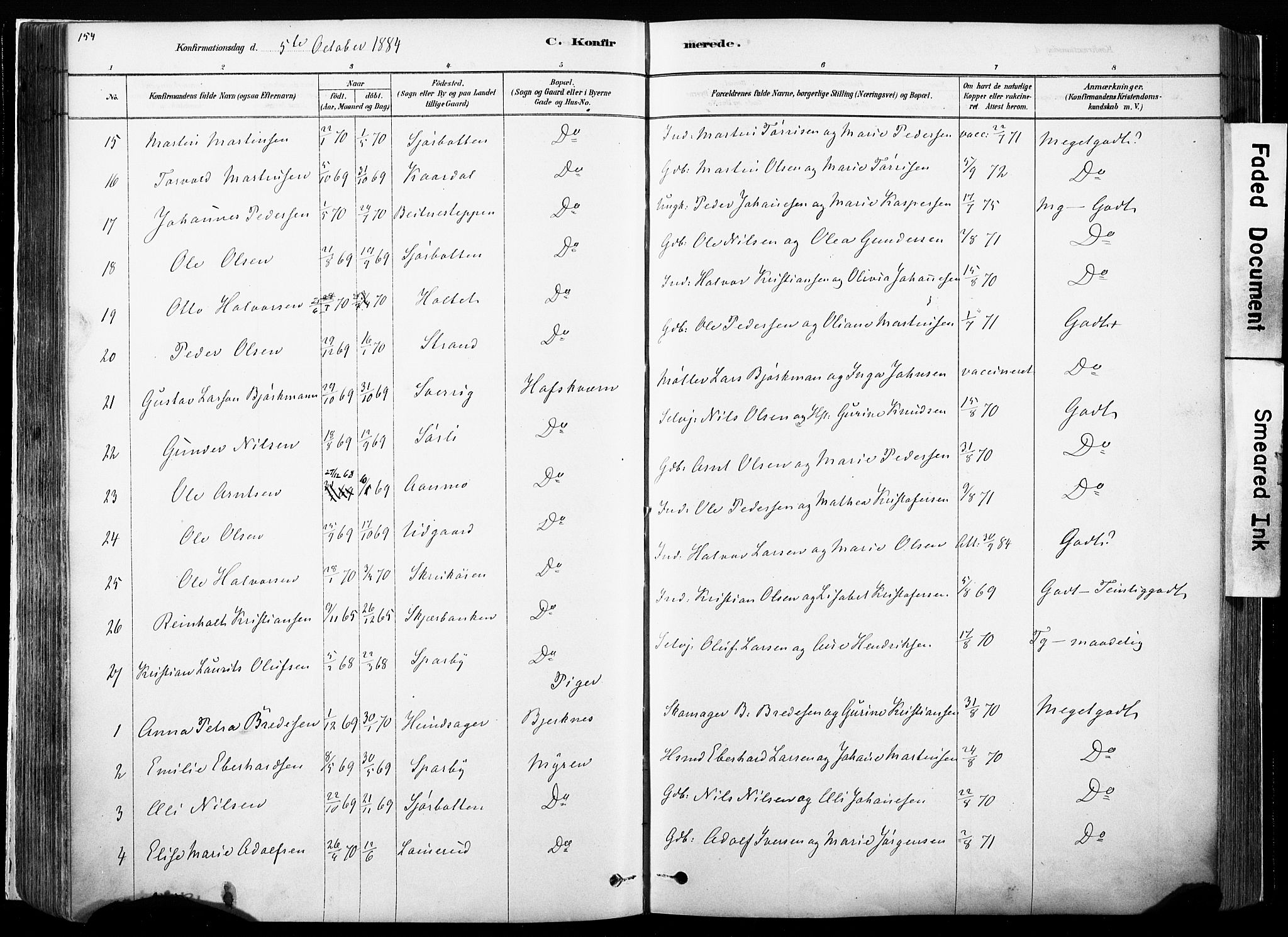 Hof prestekontor, AV/SAH-PREST-038/H/Ha/Haa/L0010: Parish register (official) no. 10, 1878-1909, p. 154