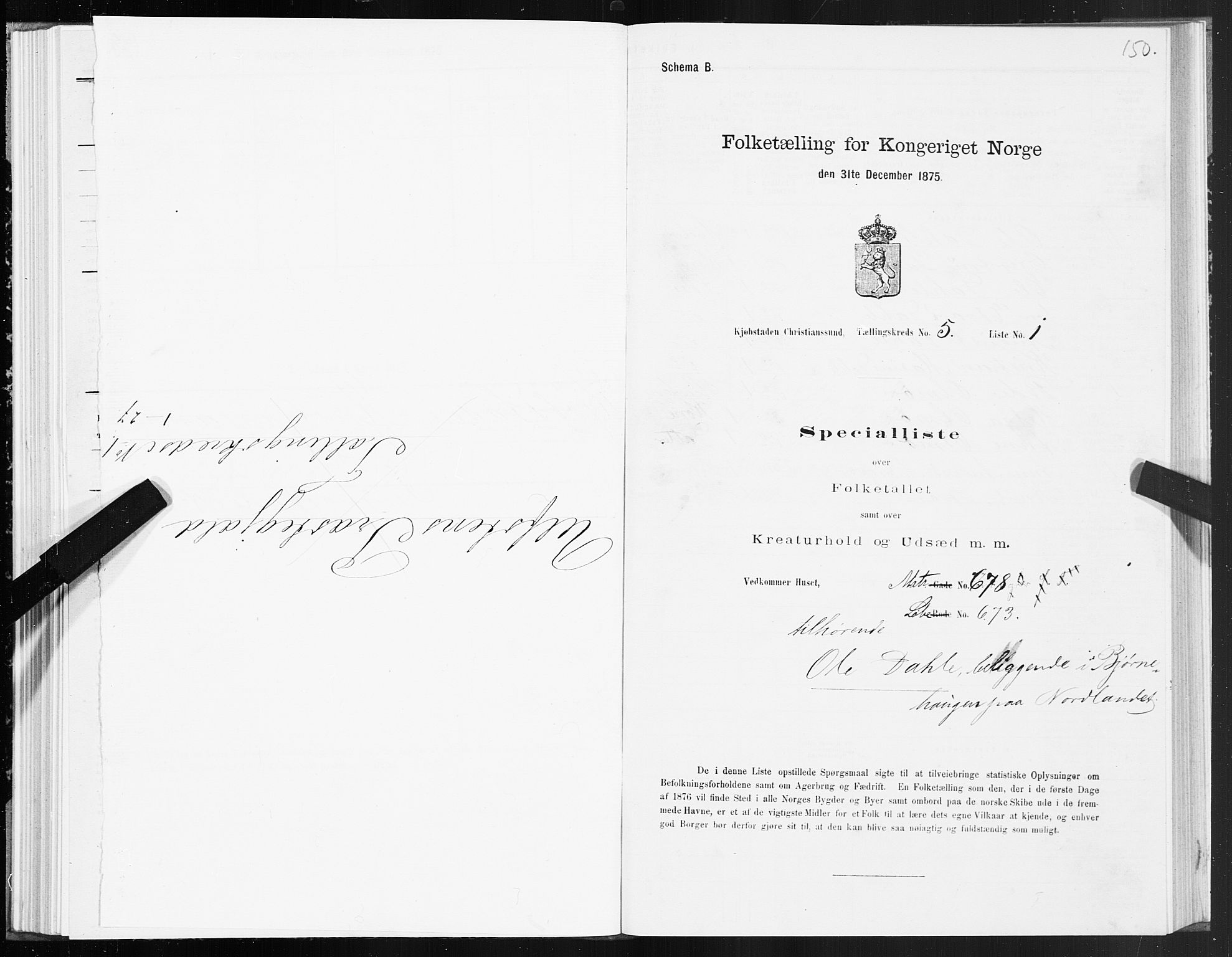 SAT, 1875 census for 1503B Kristiansund/Kristiansund, 1875, p. 4150