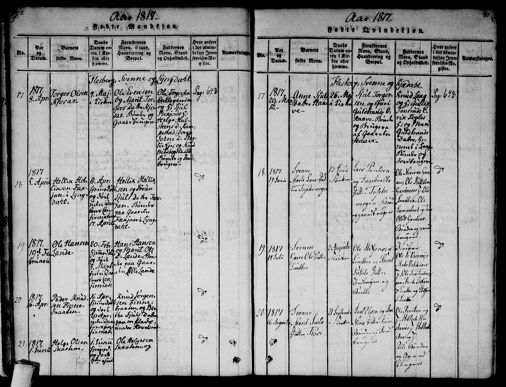 Flesberg kirkebøker, AV/SAKO-A-18/F/Fa/L0005: Parish register (official) no. I 5, 1816-1834, p. 39-40