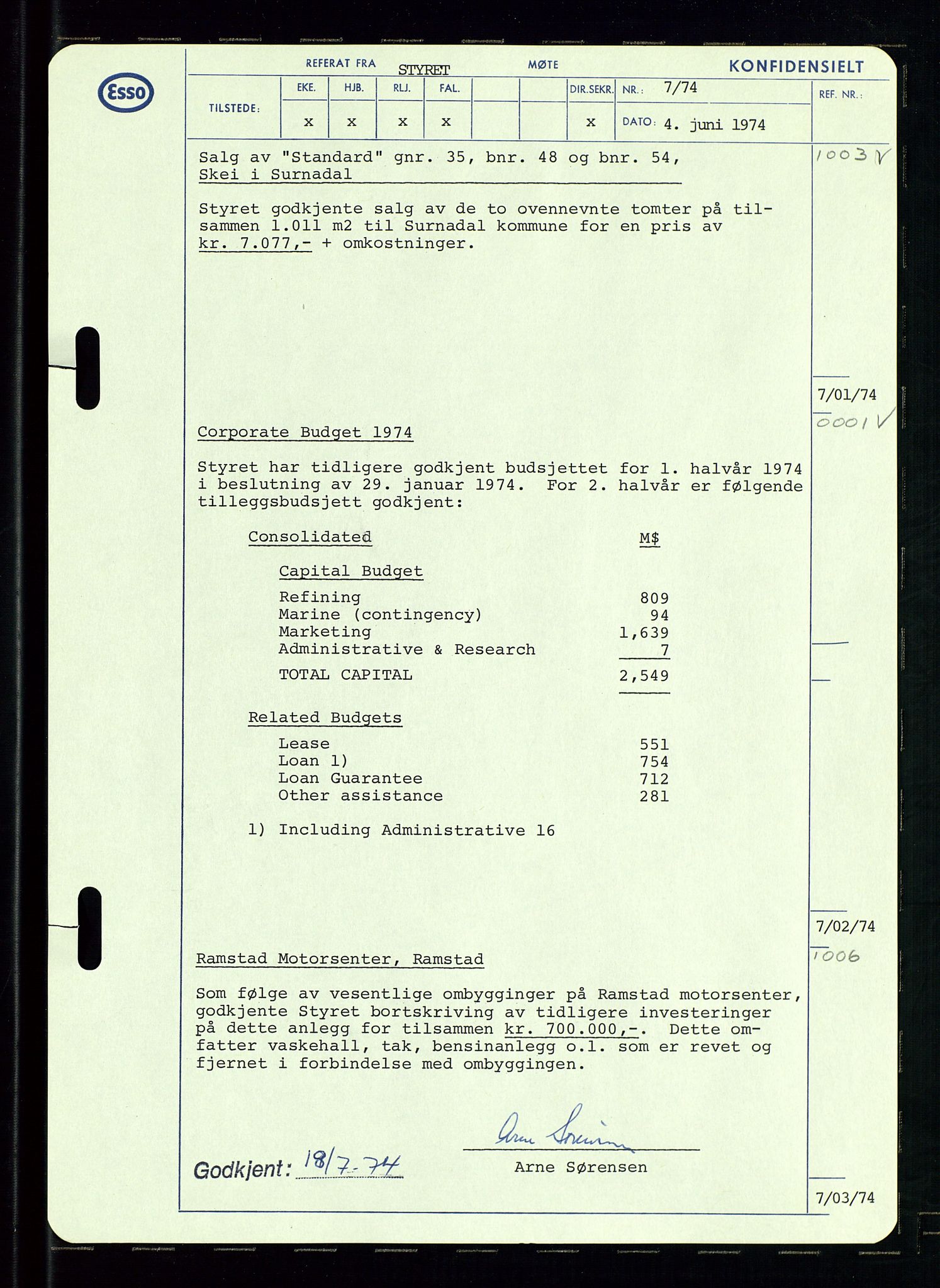 Pa 0982 - Esso Norge A/S, AV/SAST-A-100448/A/Aa/L0003/0002: Den administrerende direksjon Board minutes (styrereferater) og Bedriftforsamlingsprotokoll / Den administrerende direksjon Board minutes (styrereferater), 1970-1974, p. 30