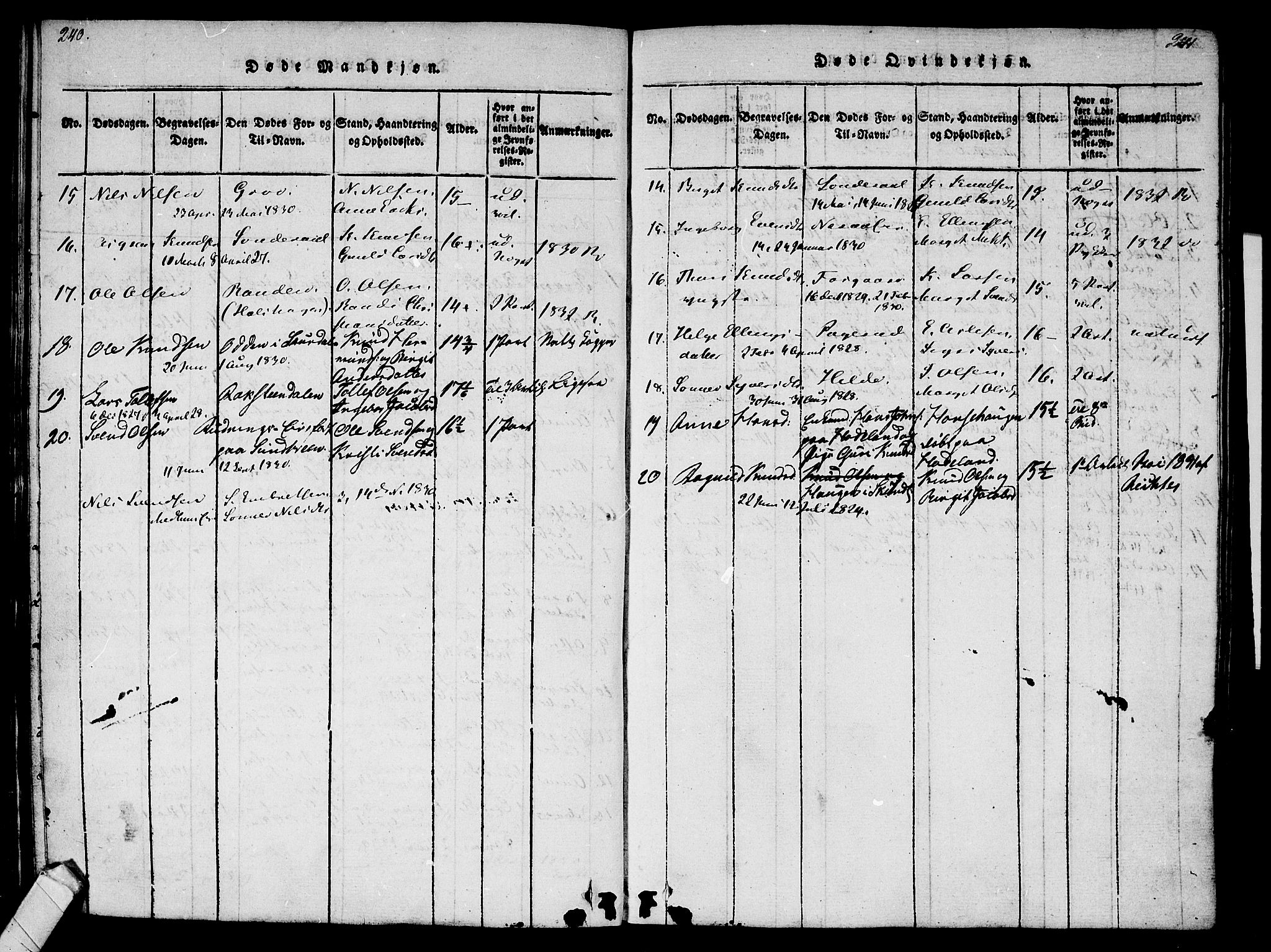 Ål kirkebøker, AV/SAKO-A-249/F/Fa/L0004: Parish register (official) no. I 4, 1815-1825, p. 240-241