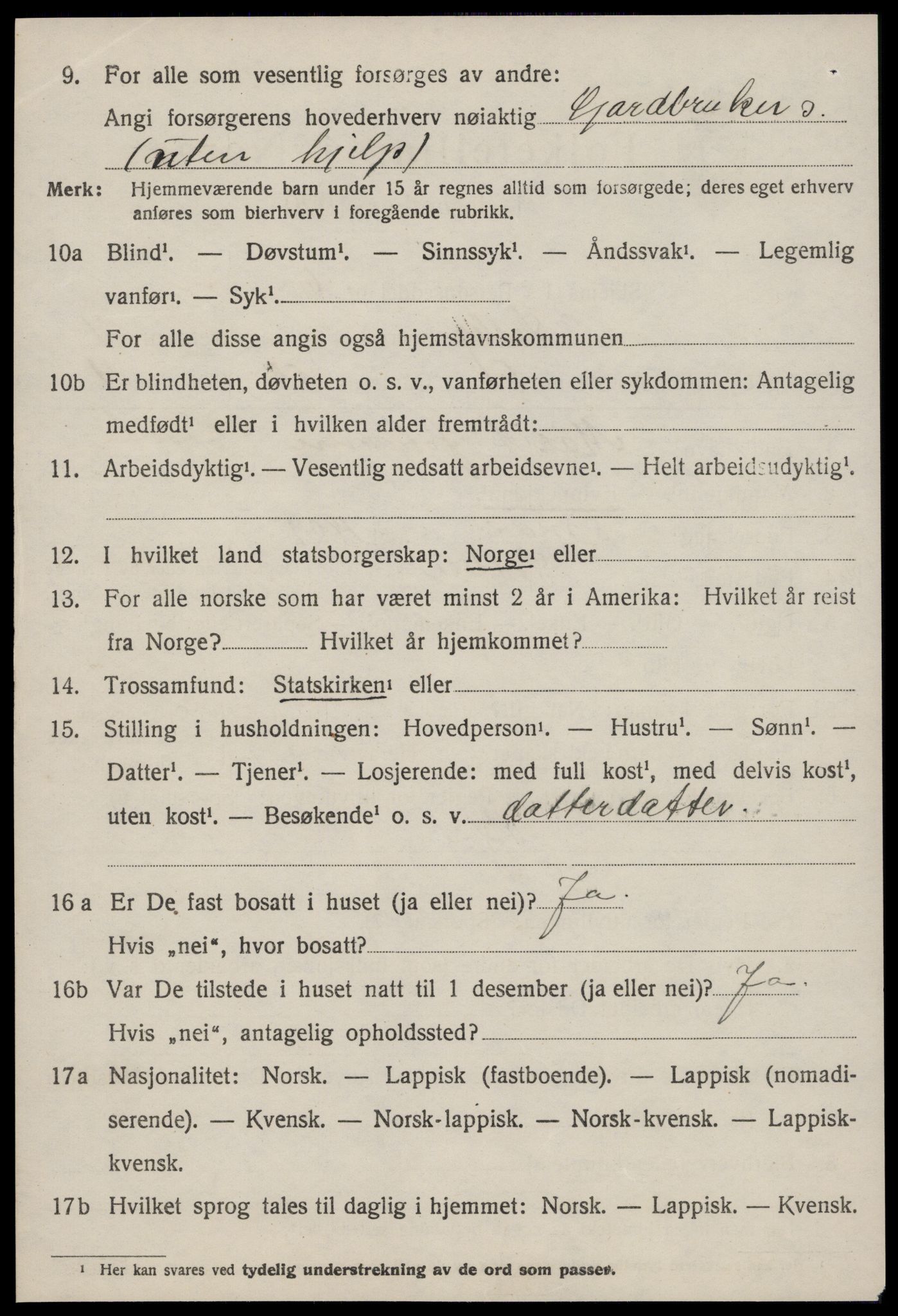 SAT, 1920 census for Selbu, 1920, p. 4425