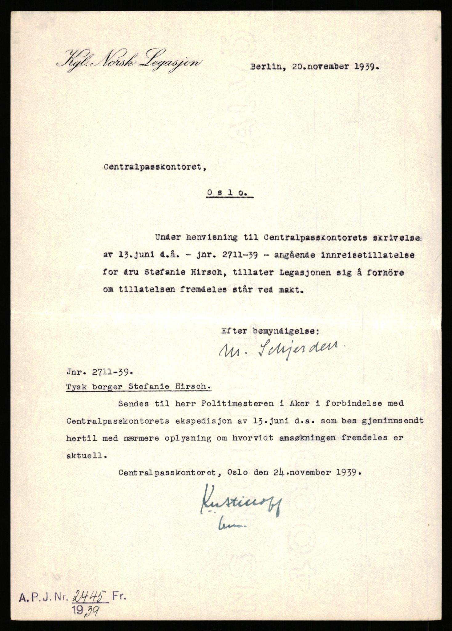 Sentralpasskontoret/Statens utlendingskontor, AV/RA-S-1561/D/Da/Daa/L0344: Journalsaker, nr. 3290 - 3380, 1940, p. 15