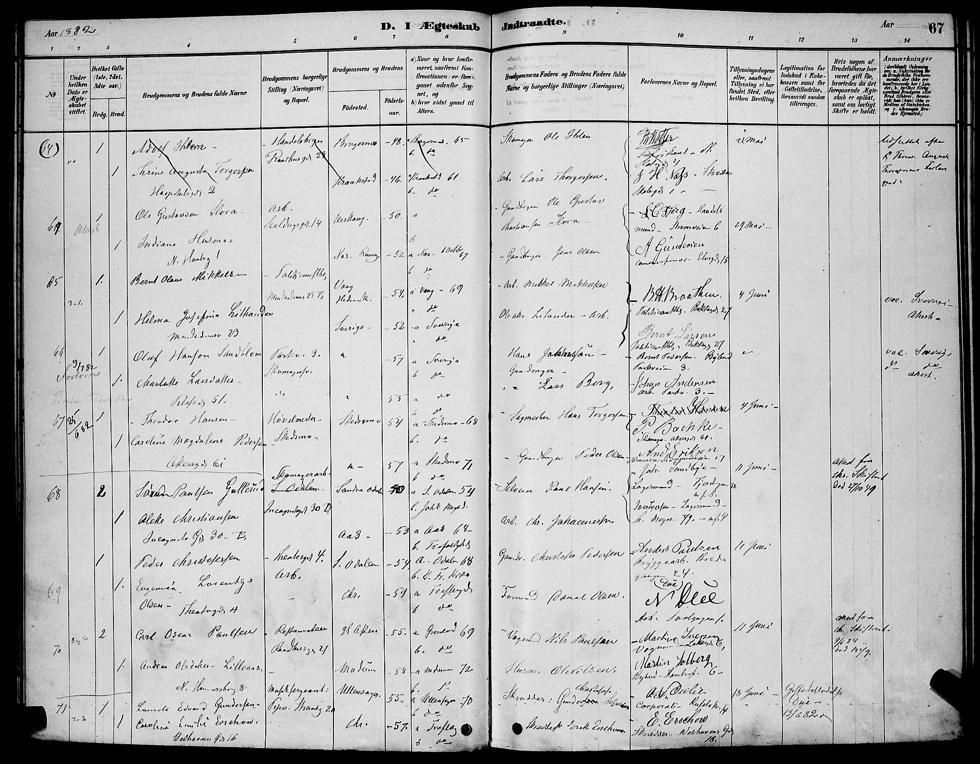 Trefoldighet prestekontor Kirkebøker, AV/SAO-A-10882/H/Ha/L0003: Banns register no. 3, 1878-1888, p. 67