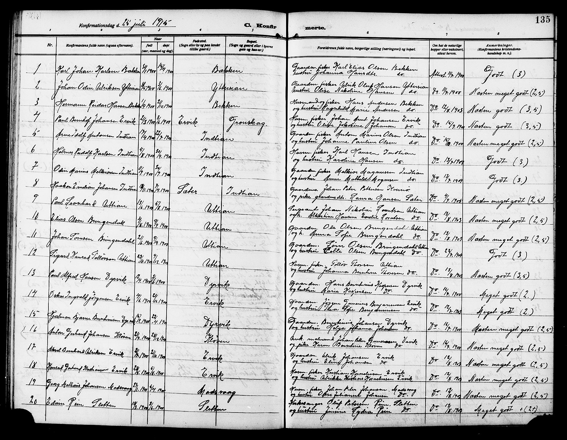 Ministerialprotokoller, klokkerbøker og fødselsregistre - Sør-Trøndelag, SAT/A-1456/640/L0588: Parish register (copy) no. 640C05, 1909-1922, p. 135