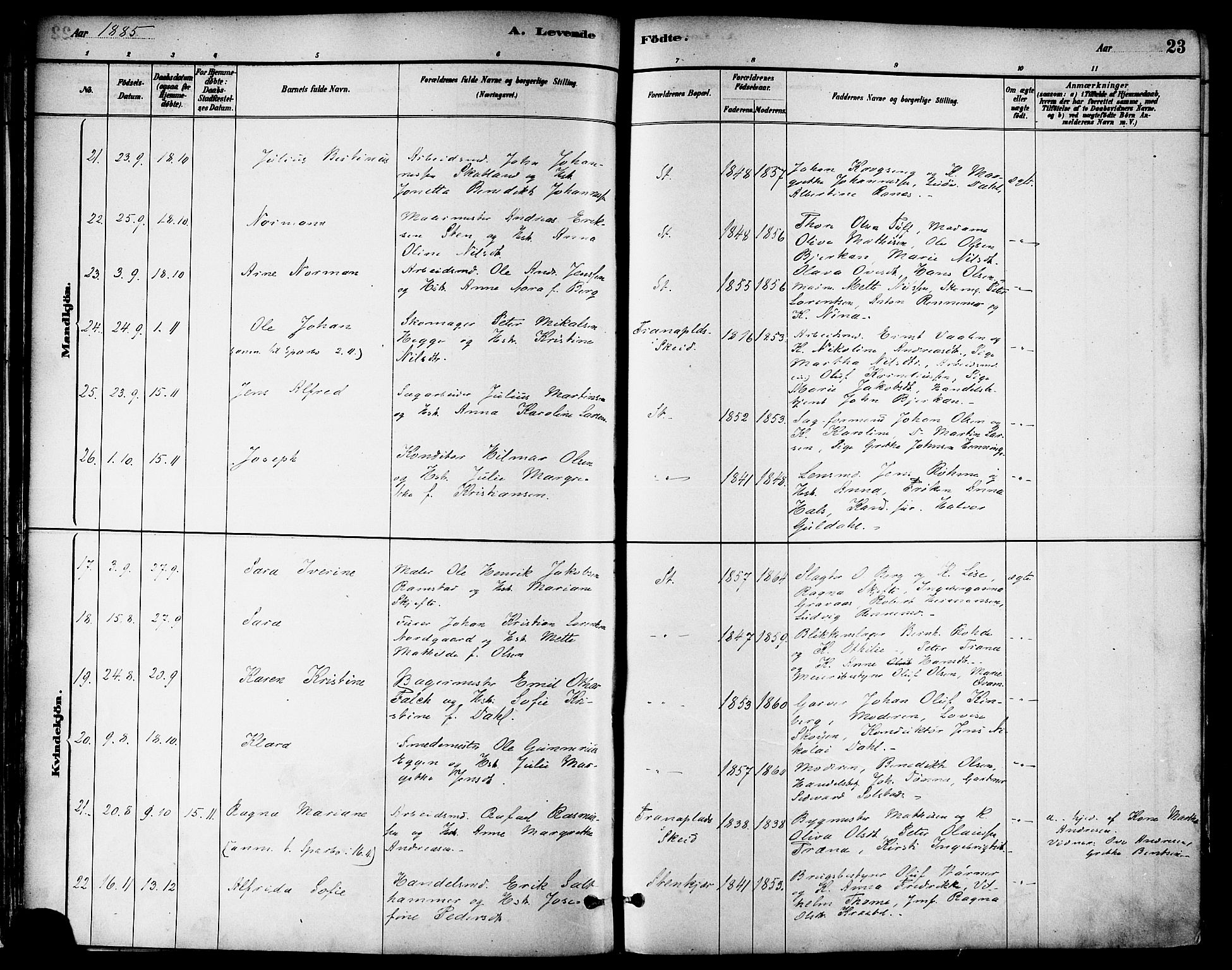 Ministerialprotokoller, klokkerbøker og fødselsregistre - Nord-Trøndelag, SAT/A-1458/739/L0371: Parish register (official) no. 739A03, 1881-1895, p. 23