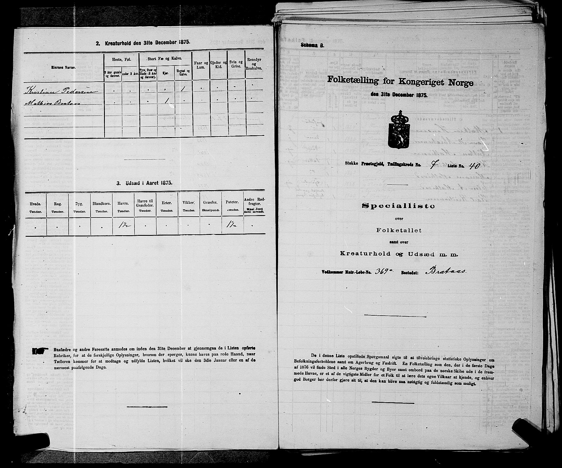 SAKO, 1875 census for 0720P Stokke, 1875, p. 1512