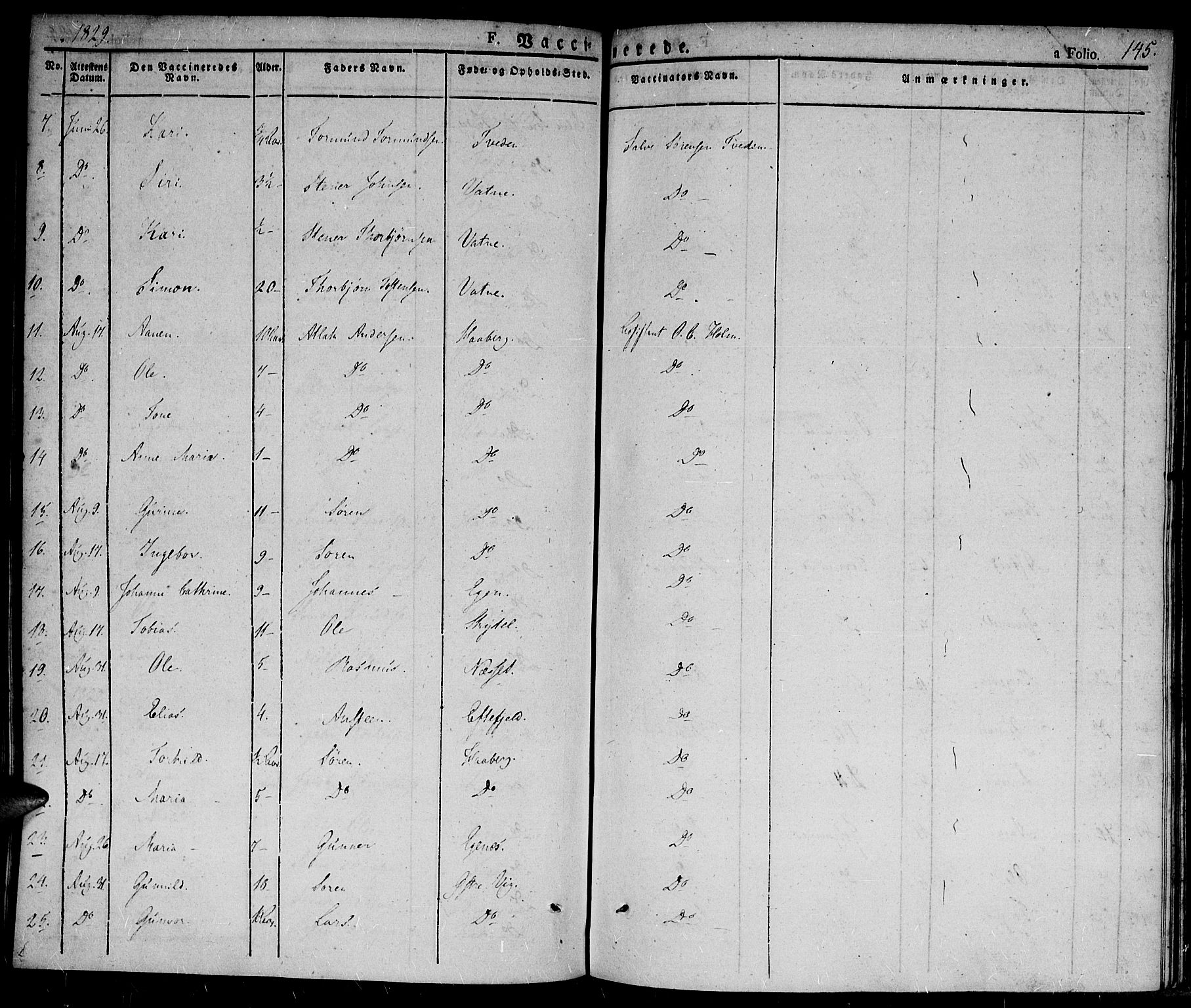 Hægebostad sokneprestkontor, AV/SAK-1111-0024/F/Fa/Fab/L0001: Parish register (official) no. A 1, 1823-1867, p. 145