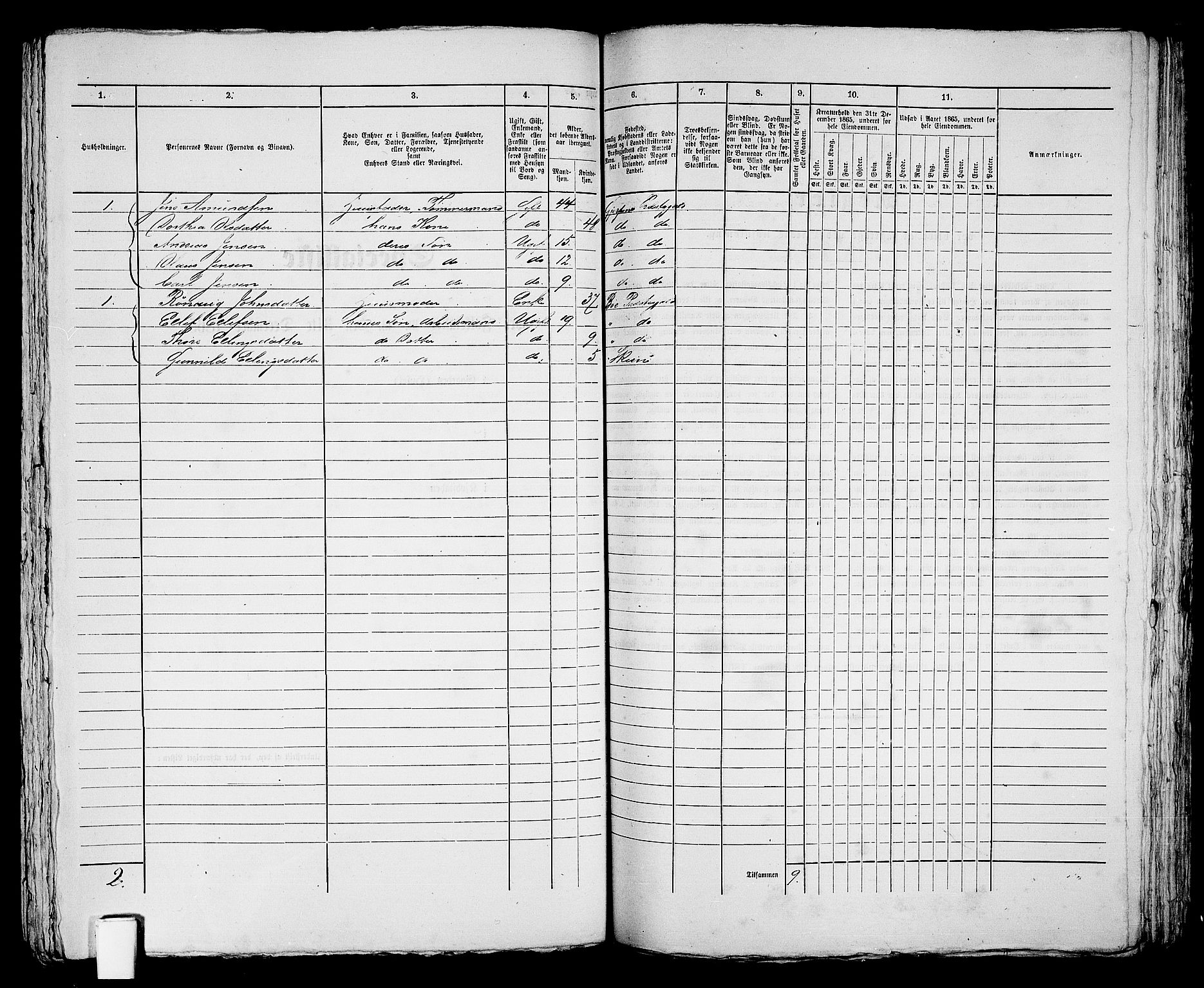 RA, 1865 census for Skien, 1865, p. 709