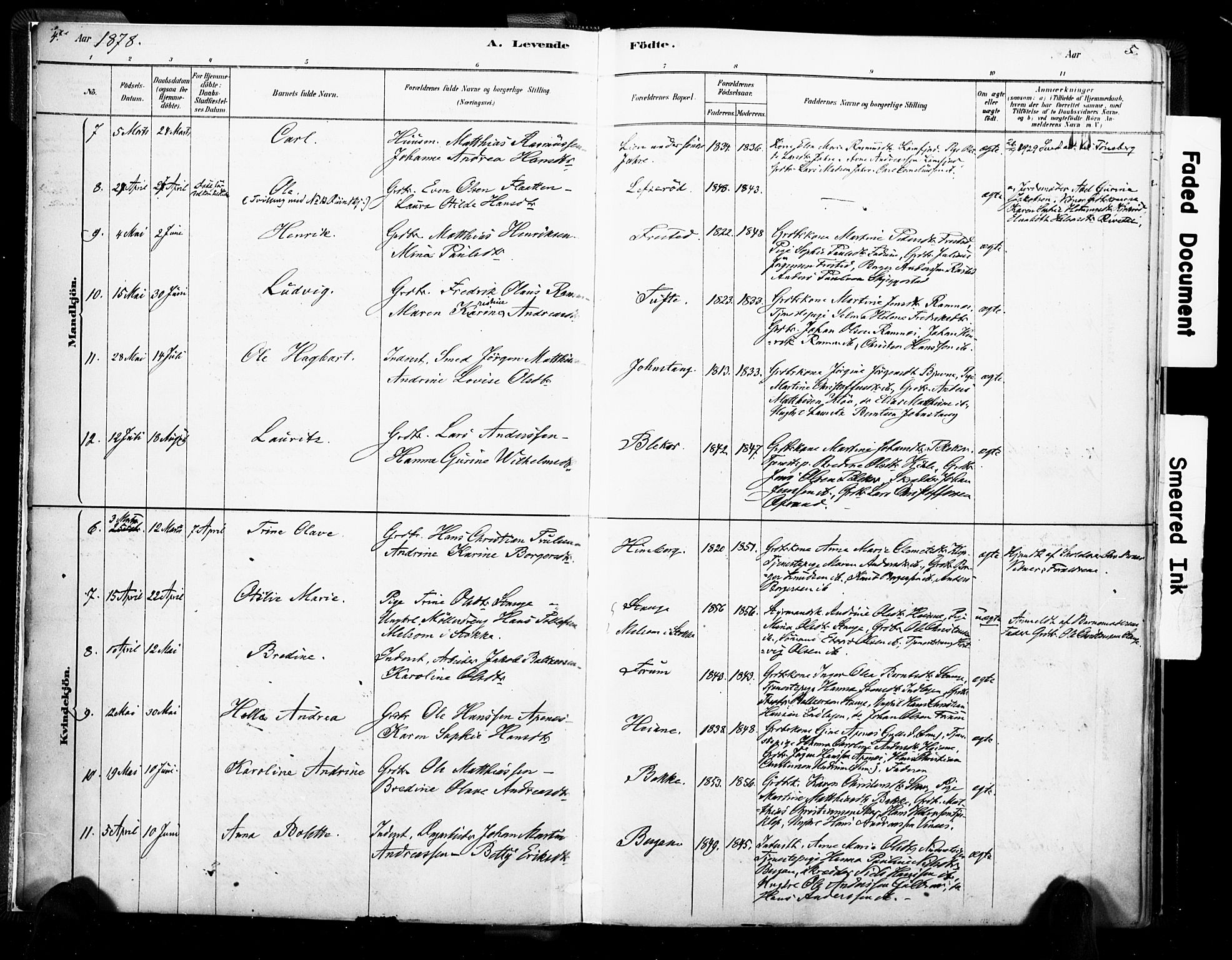 Ramnes kirkebøker, AV/SAKO-A-314/F/Fa/L0007: Parish register (official) no. I 7, 1878-1895, p. 4-5