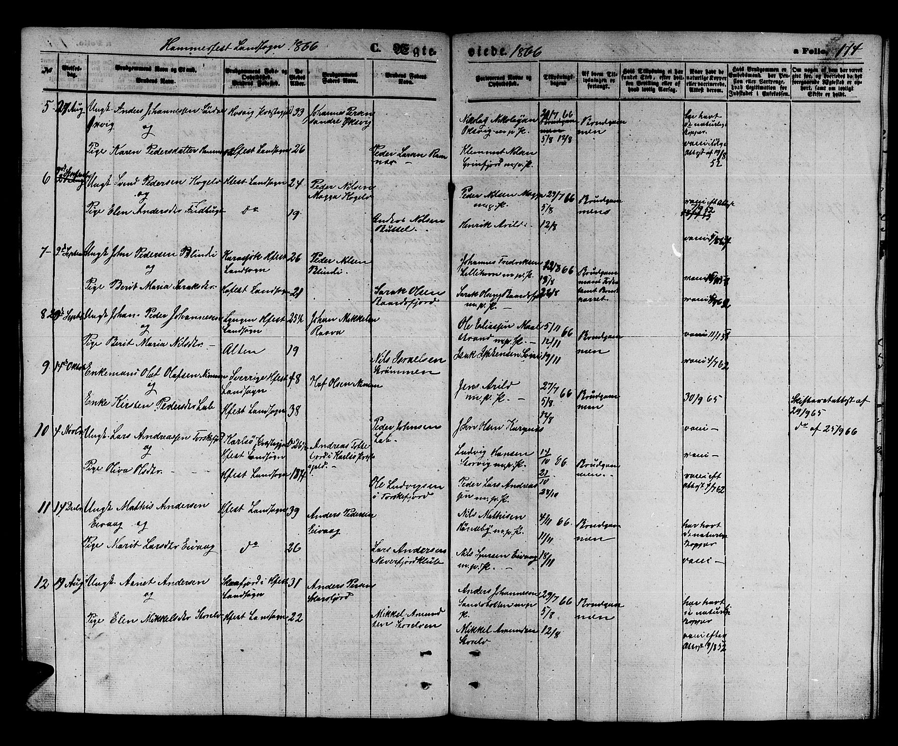 Hammerfest sokneprestkontor, AV/SATØ-S-1347/H/Hb/L0003.klokk: Parish register (copy) no. 3 /2, 1863-1868, p. 174