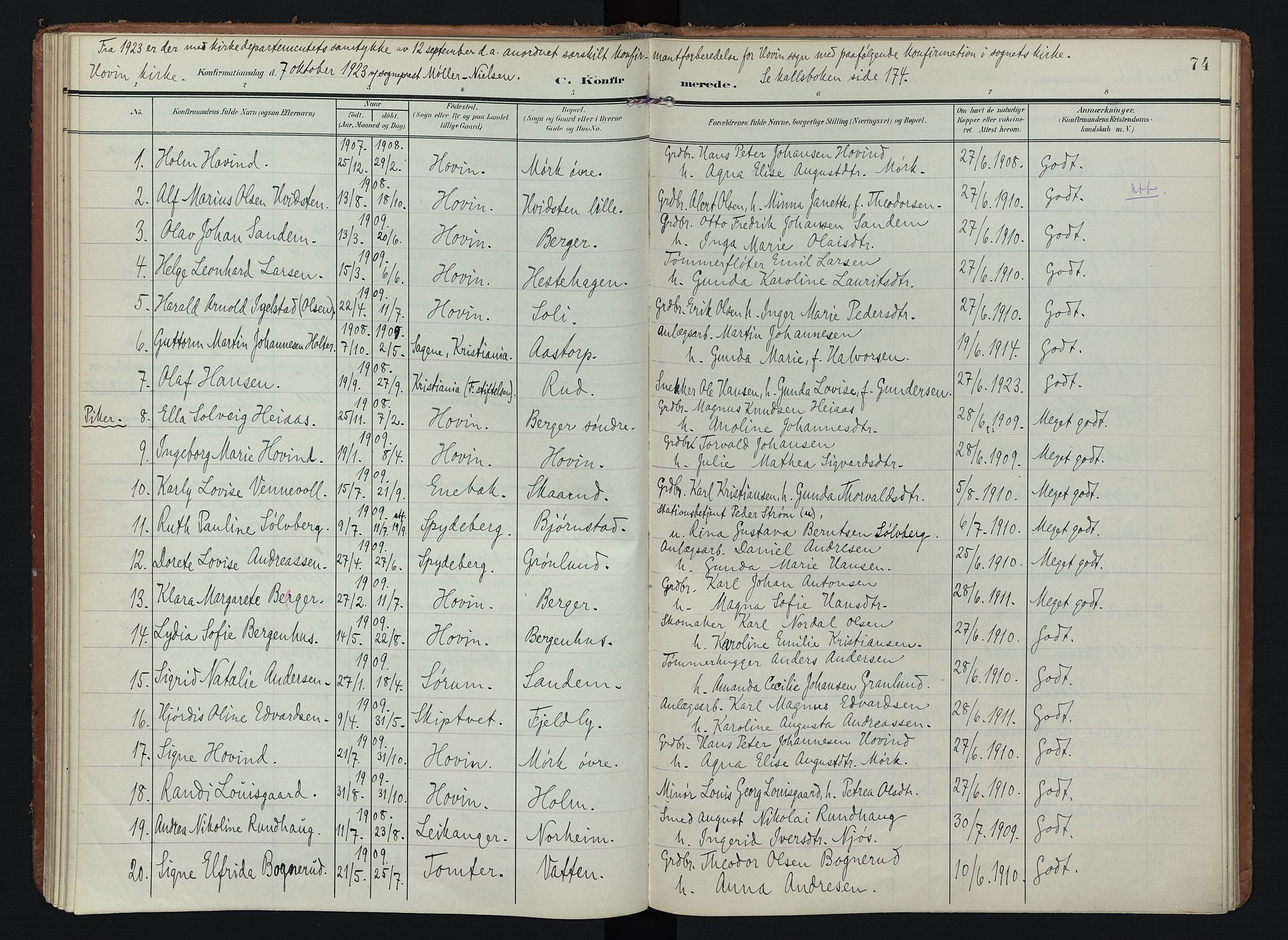 Spydeberg prestekontor Kirkebøker, SAO/A-10924/F/Fb/L0002: Parish register (official) no. II 2, 1908-1926, p. 74