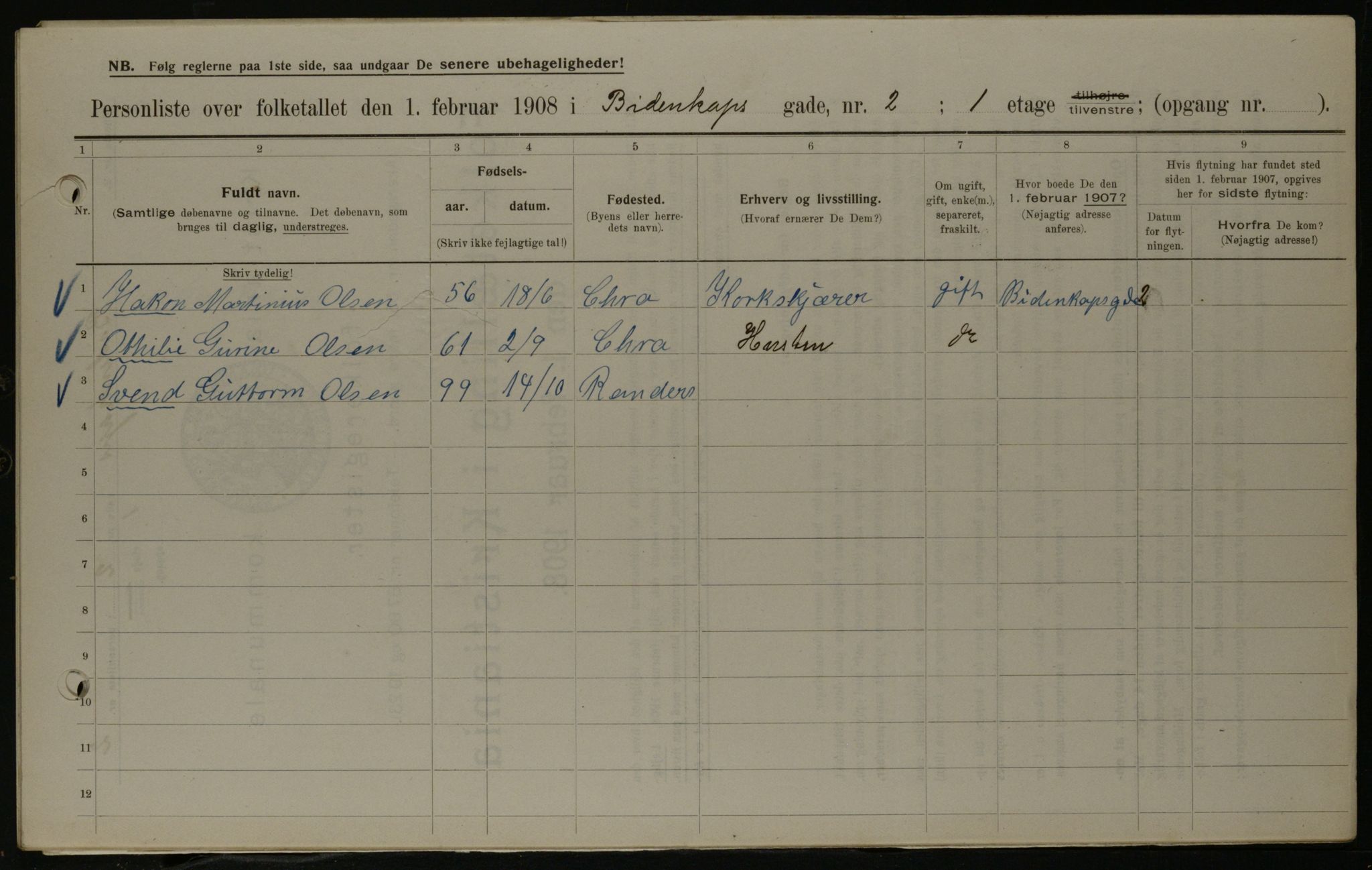 OBA, Municipal Census 1908 for Kristiania, 1908, p. 4686