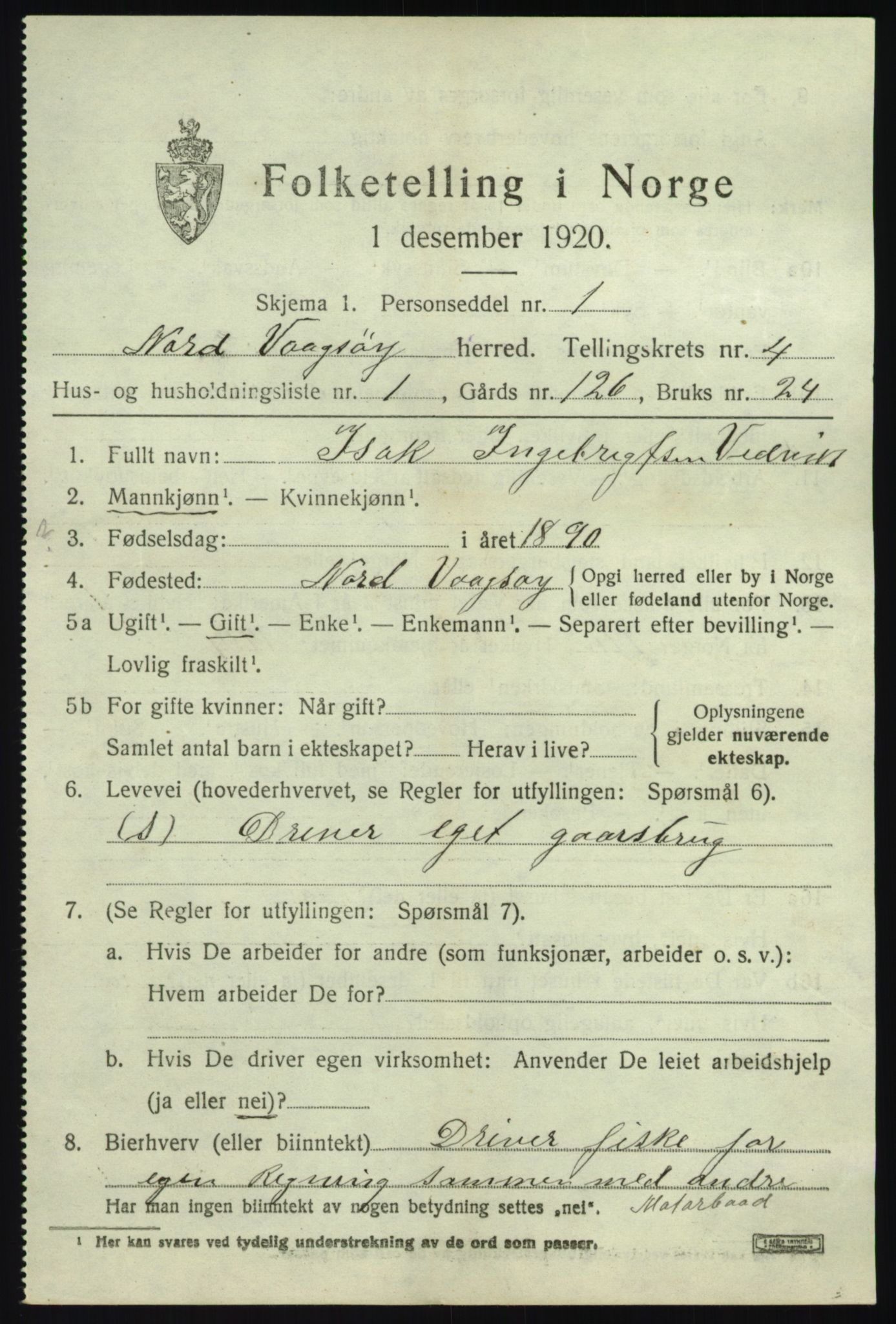 SAB, 1920 census for Nord-Vågsøy, 1920, p. 1442