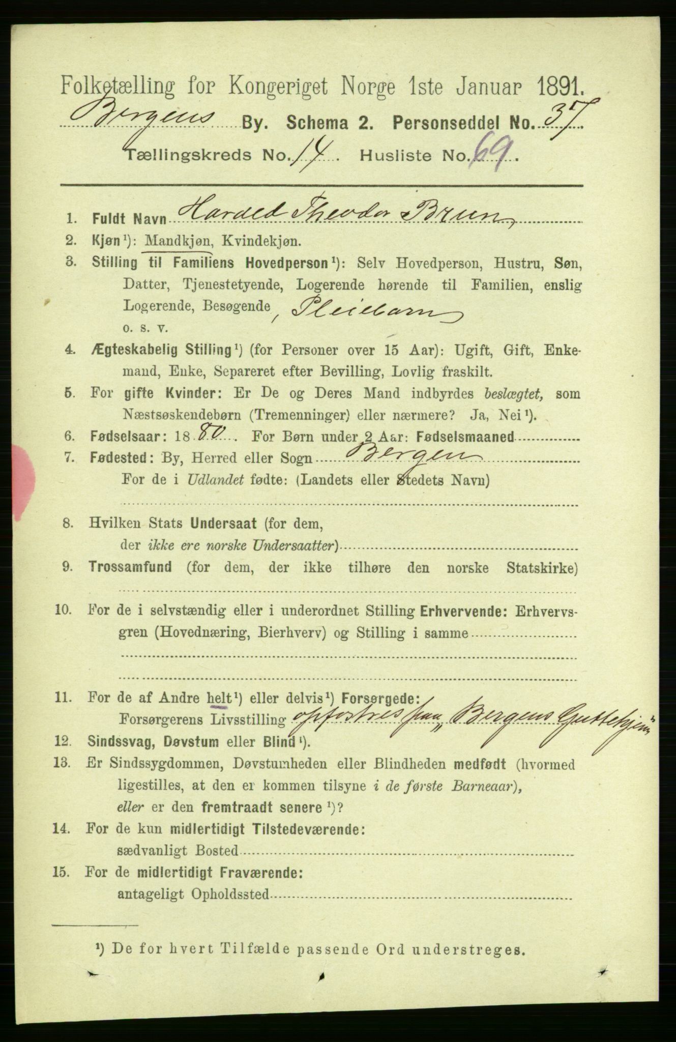 RA, 1891 Census for 1301 Bergen, 1891, p. 24188