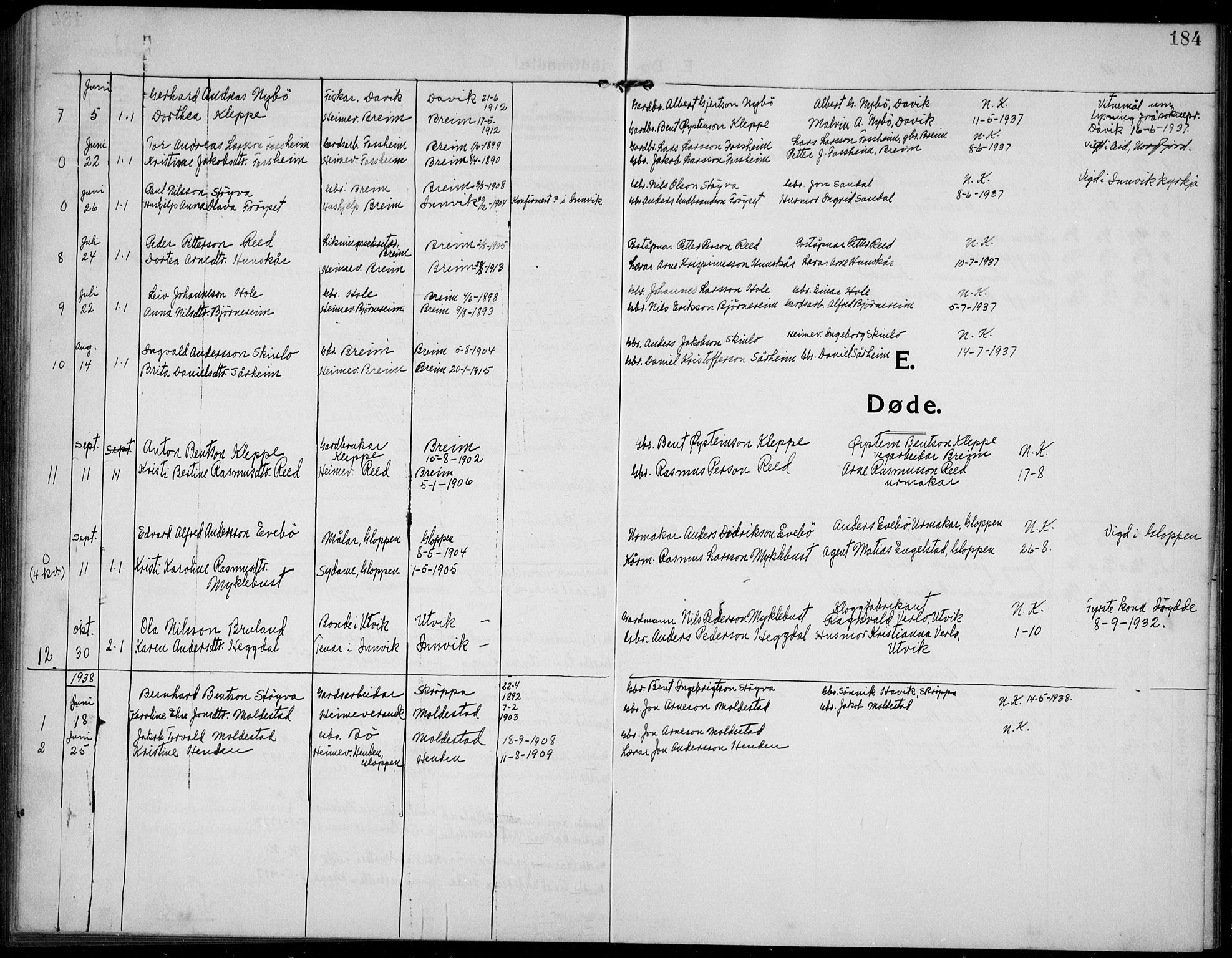 Gloppen sokneprestembete, SAB/A-80101/H/Hab/Habc/L0003: Parish register (copy) no. C 3, 1911-1938, p. 184