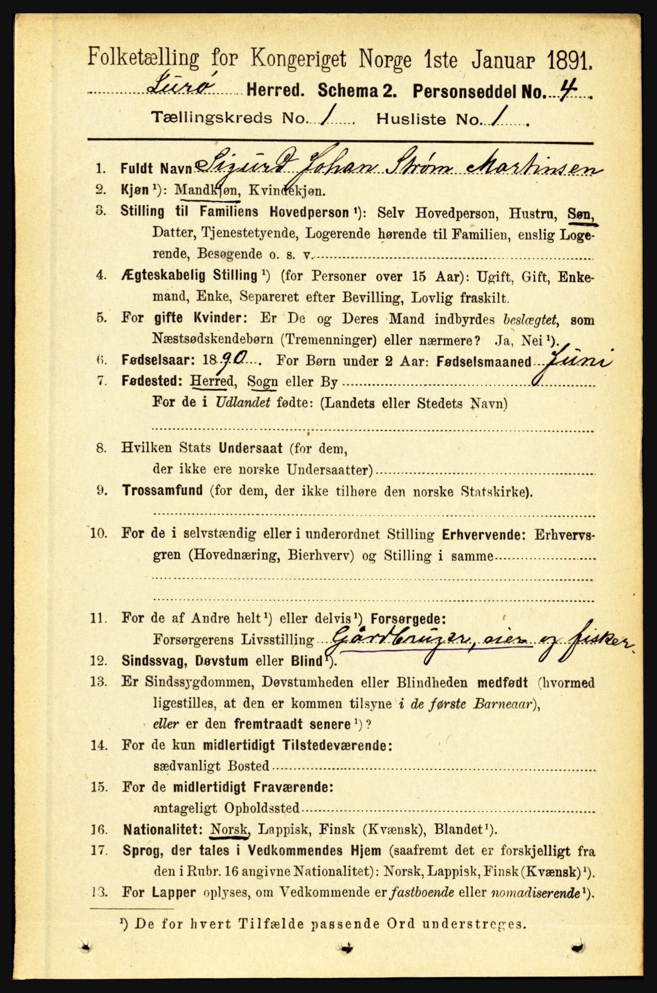 RA, 1891 census for 1834 Lurøy, 1891, p. 107