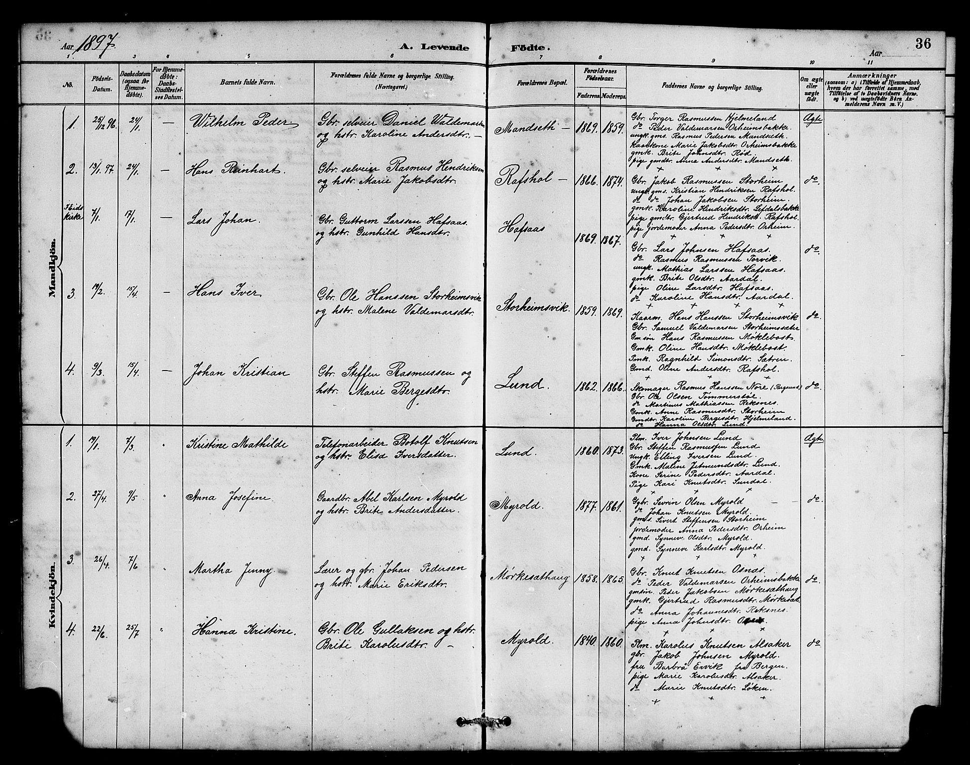 Eid sokneprestembete, AV/SAB-A-82301/H/Hab/Habc/L0002: Parish register (copy) no. C 2, 1887-1906, p. 36