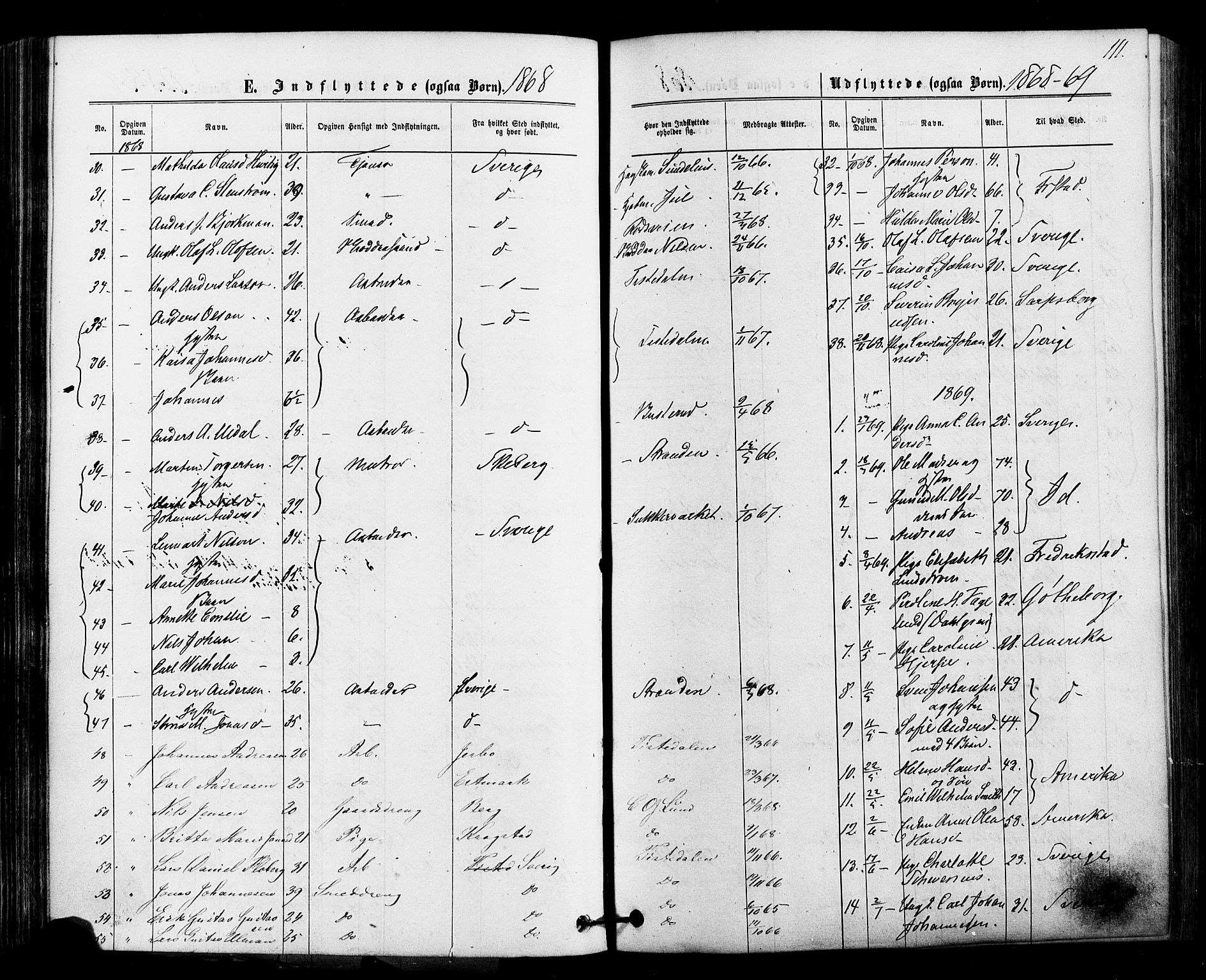 Halden prestekontor Kirkebøker, SAO/A-10909/F/Fa/L0010: Parish register (official) no. I 10, 1866-1877, p. 111