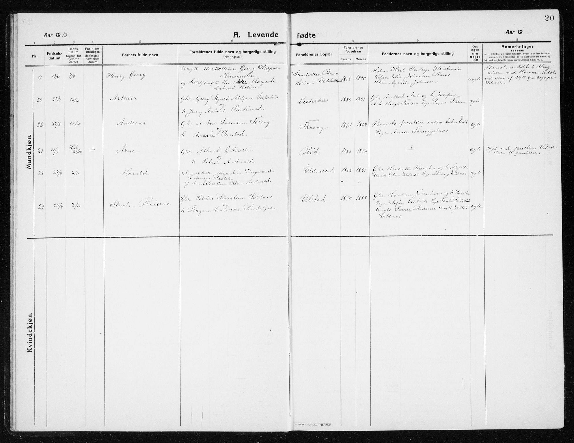 Ministerialprotokoller, klokkerbøker og fødselsregistre - Nord-Trøndelag, SAT/A-1458/741/L0402: Parish register (copy) no. 741C03, 1911-1926, p. 20