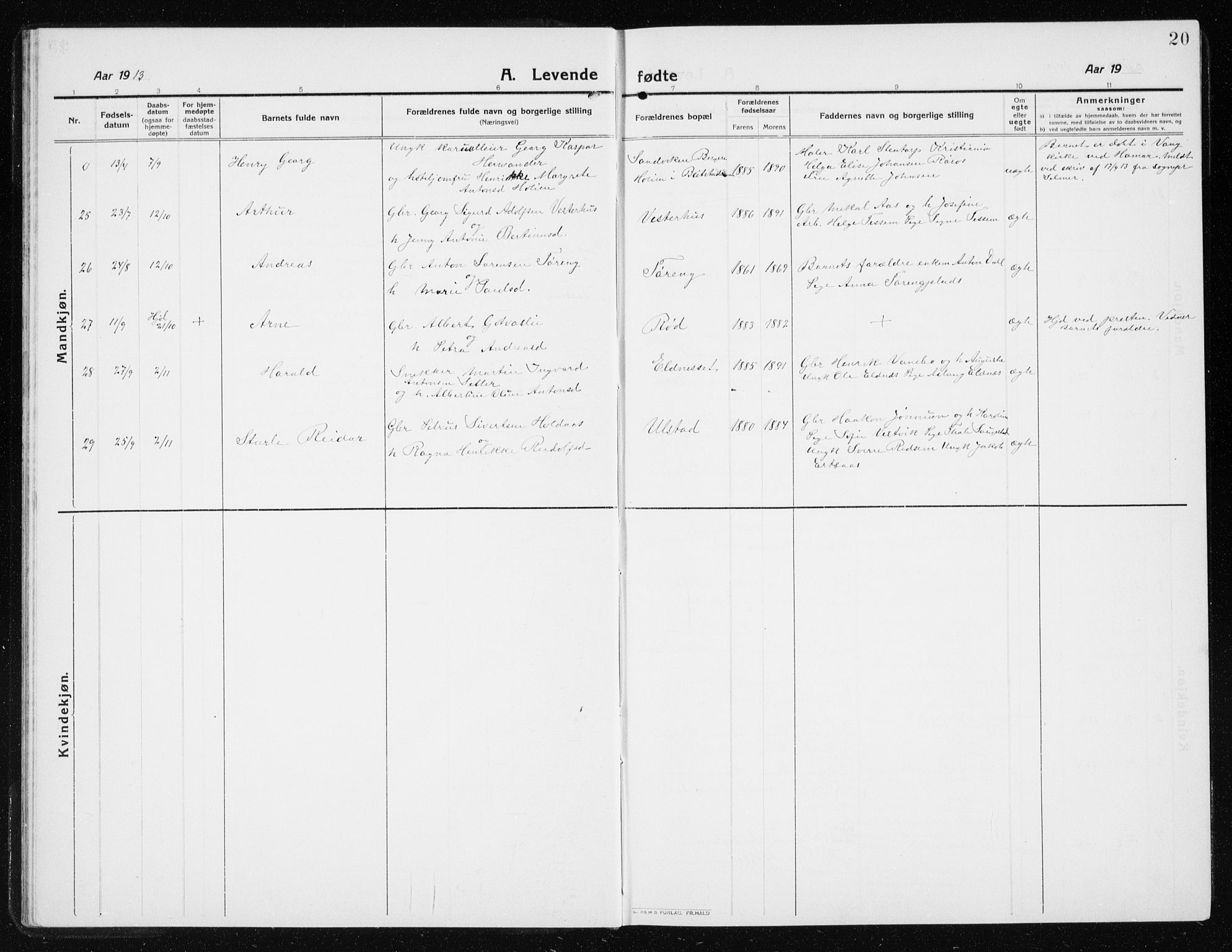 Ministerialprotokoller, klokkerbøker og fødselsregistre - Nord-Trøndelag, AV/SAT-A-1458/741/L0402: Parish register (copy) no. 741C03, 1911-1926, p. 20