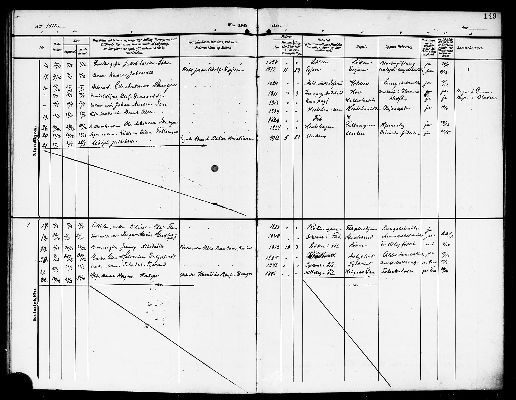 Fet prestekontor Kirkebøker, AV/SAO-A-10370a/G/Ga/L0008: Parish register (copy) no. I 8, 1907-1920, p. 149