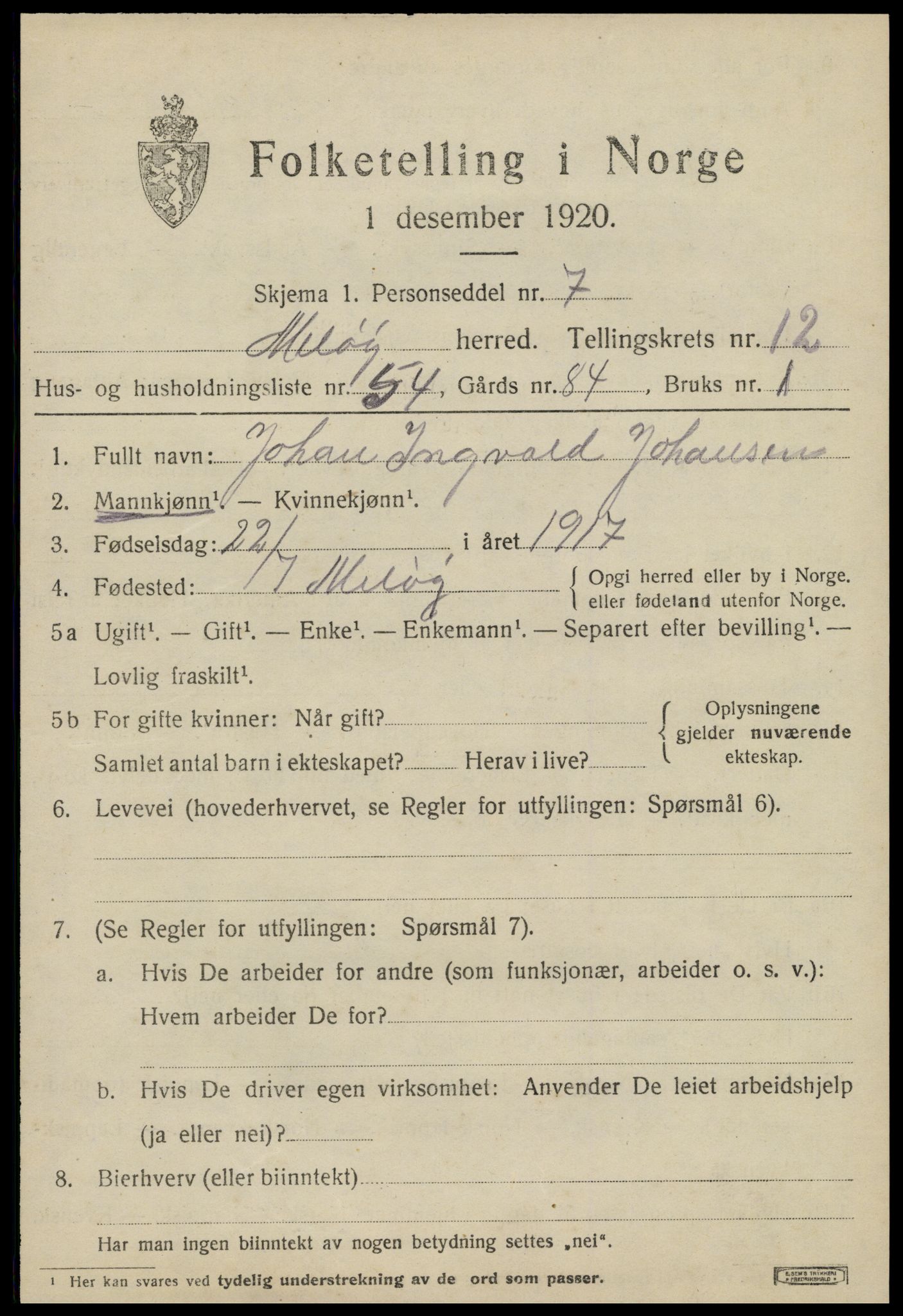 SAT, 1920 census for Meløy, 1920, p. 8319