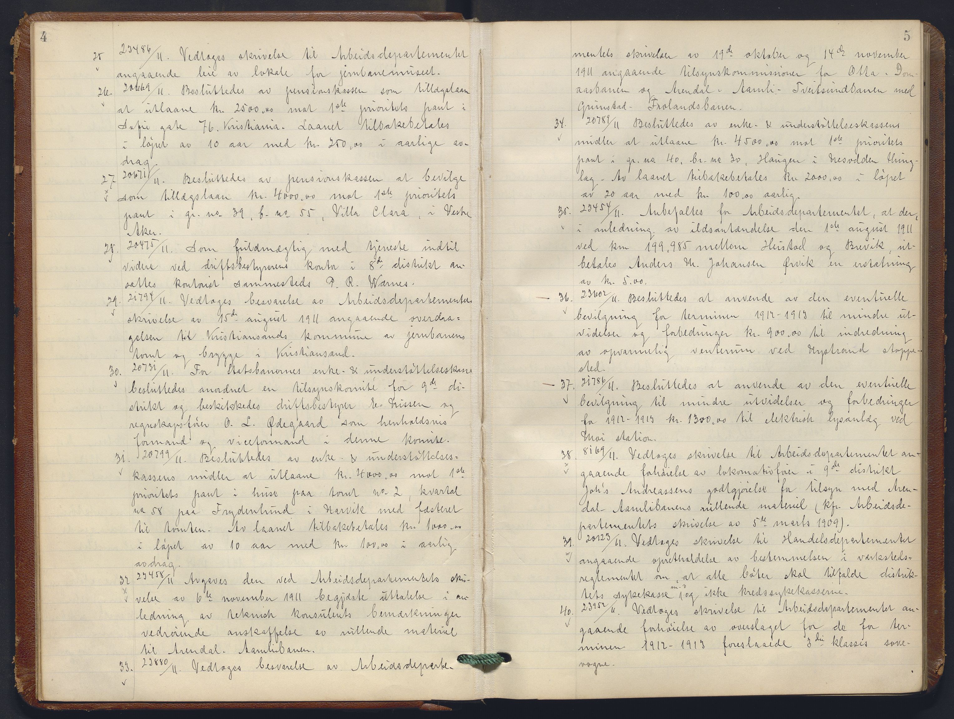 Norges statsbaner, Administrasjons- økonomi- og personalavdelingen, AV/RA-S-3412/A/Aa/L0012: Forhandlingsprotokoll, 1911-1913, p. 4-5