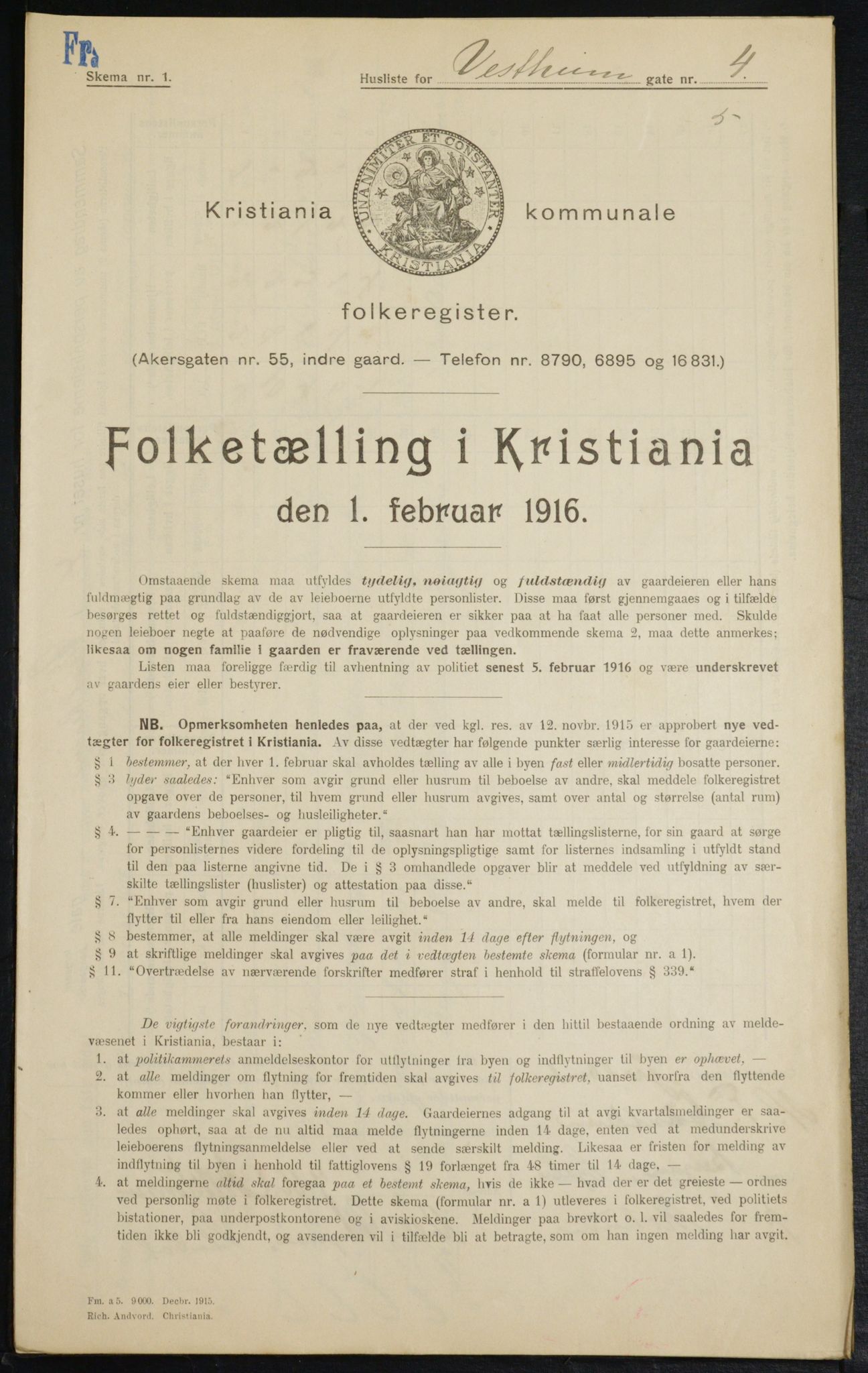 OBA, Municipal Census 1916 for Kristiania, 1916, p. 126176