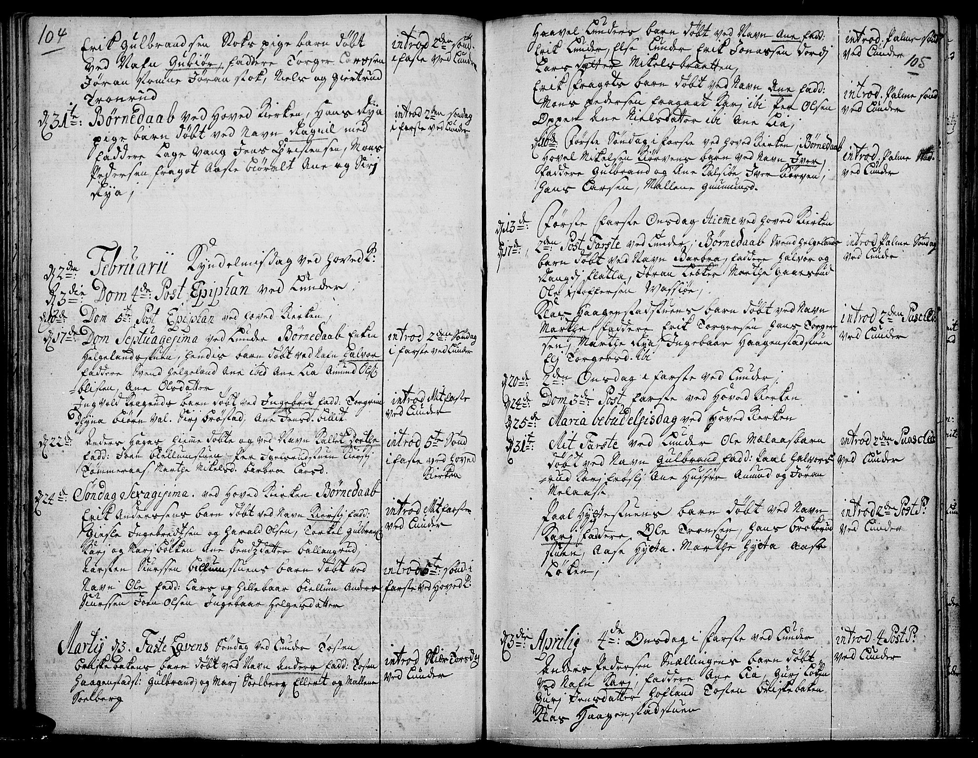 Jevnaker prestekontor, SAH/PREST-116/H/Ha/Haa/L0002: Parish register (official) no. 2, 1725-1751, p. 104-105