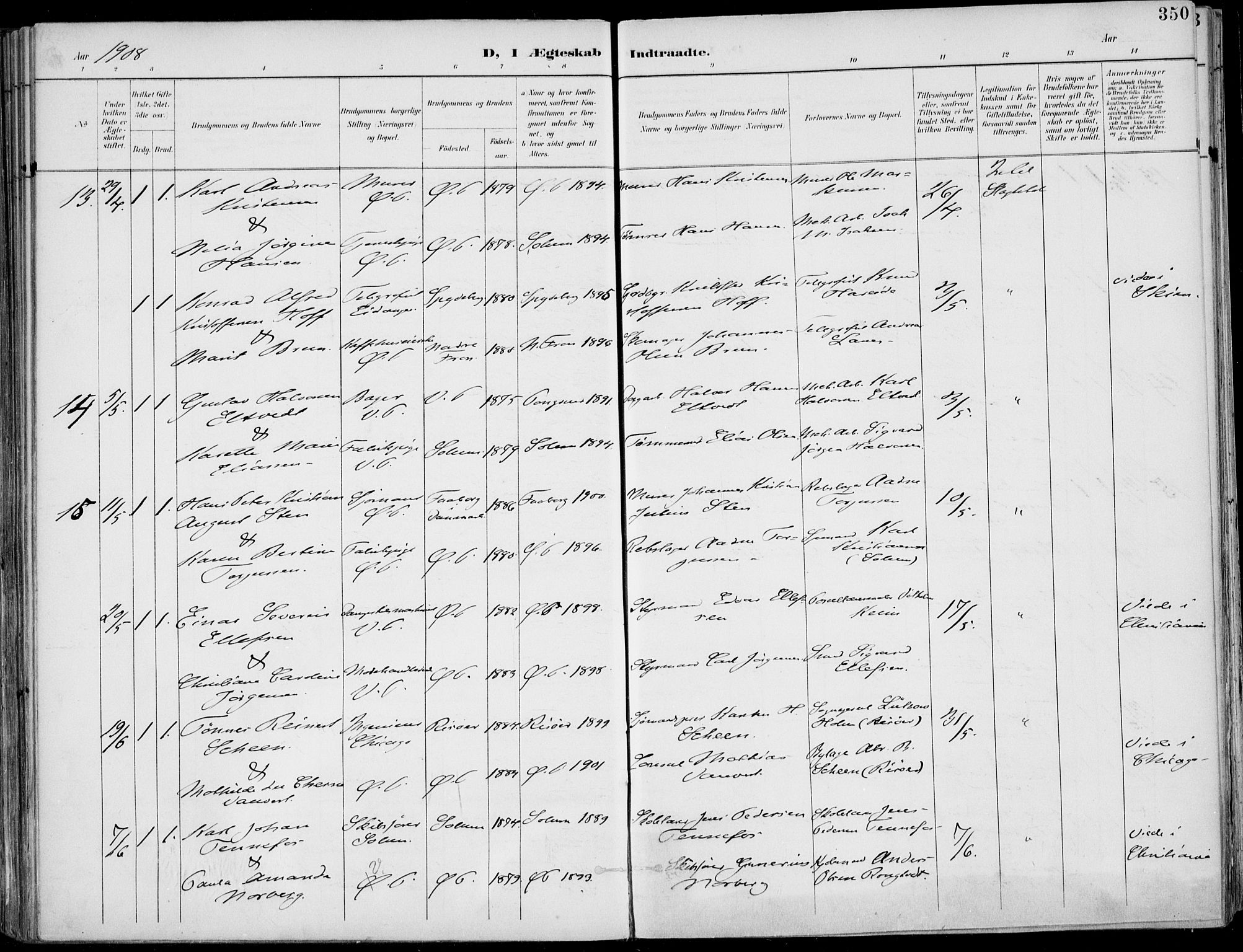 Porsgrunn kirkebøker , SAKO/A-104/F/Fa/L0011: Parish register (official) no. 11, 1895-1919, p. 350