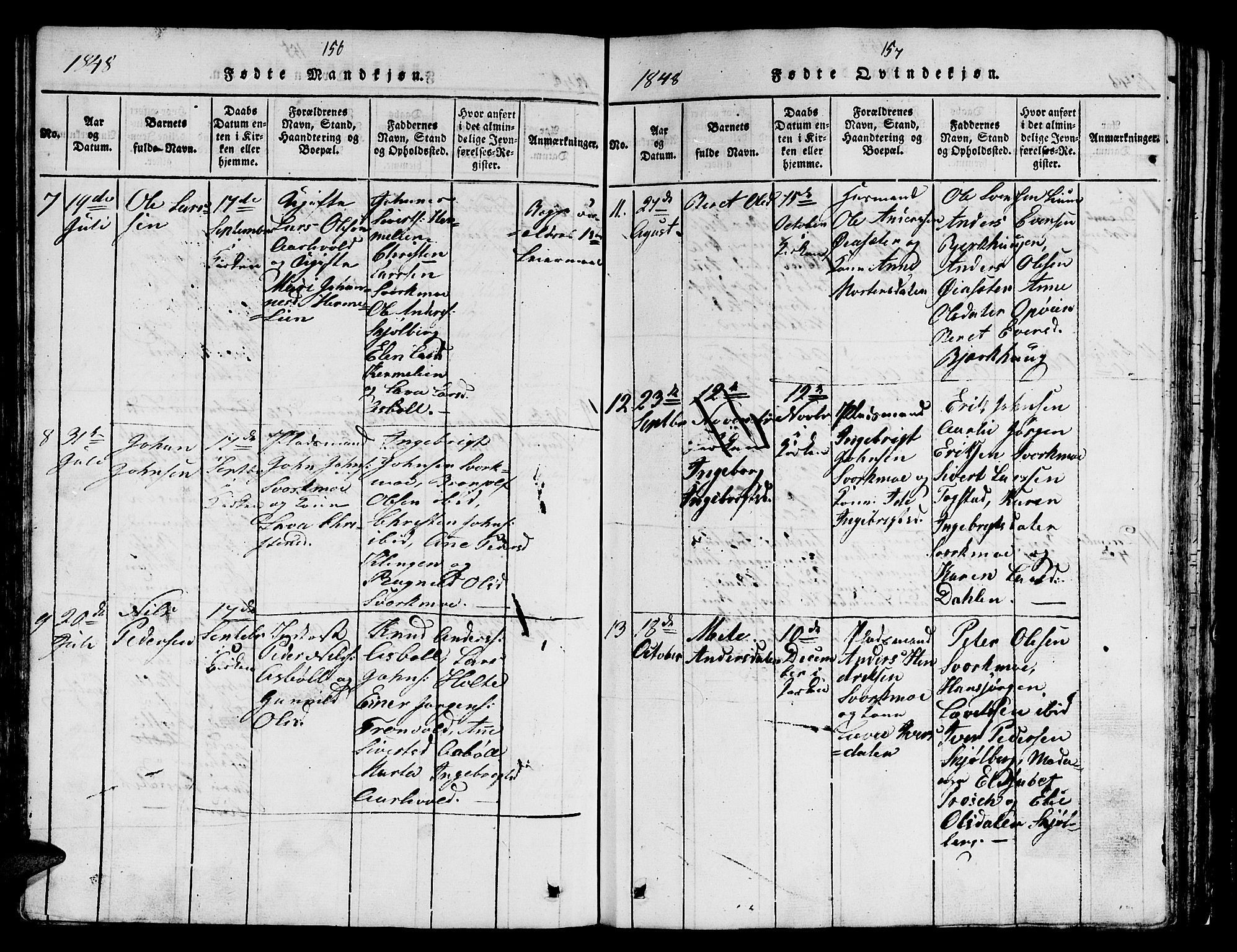 Ministerialprotokoller, klokkerbøker og fødselsregistre - Sør-Trøndelag, AV/SAT-A-1456/671/L0842: Parish register (copy) no. 671C01, 1816-1867, p. 156-157