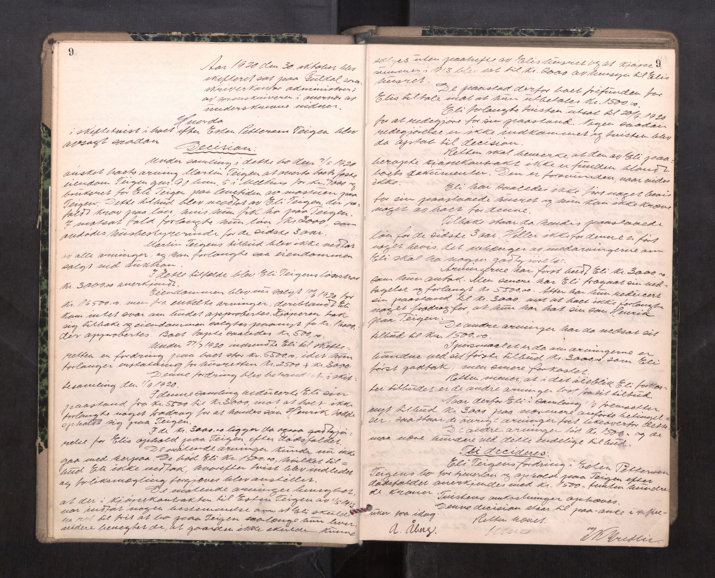 Gauldal sorenskriveri, AV/SAT-A-0014/1/3/3B/L0009: Skiftebehandlingsprotokoll, 1920-1926, p. 9