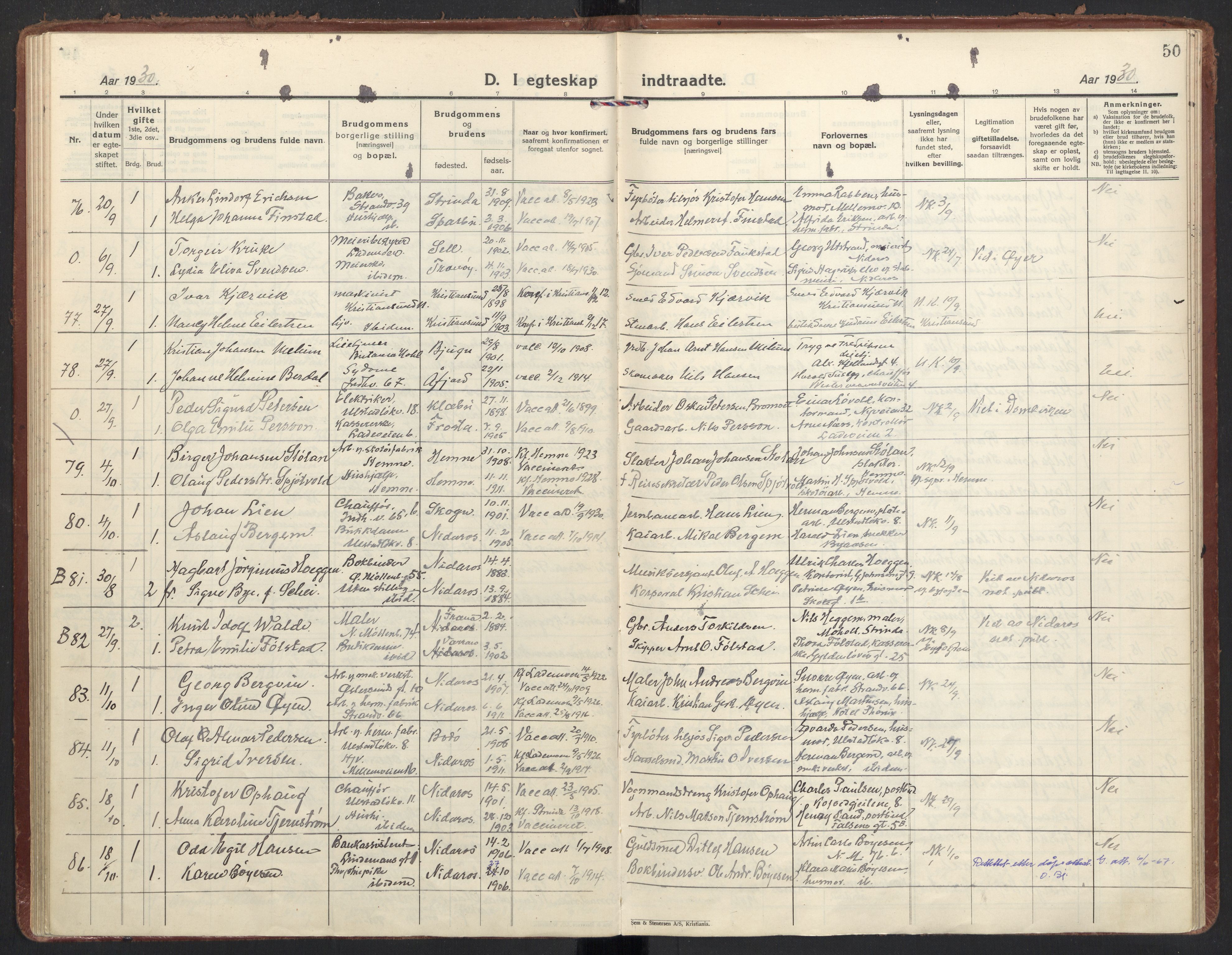 Ministerialprotokoller, klokkerbøker og fødselsregistre - Sør-Trøndelag, AV/SAT-A-1456/605/L0249: Parish register (official) no. 605A11, 1925-1936, p. 50