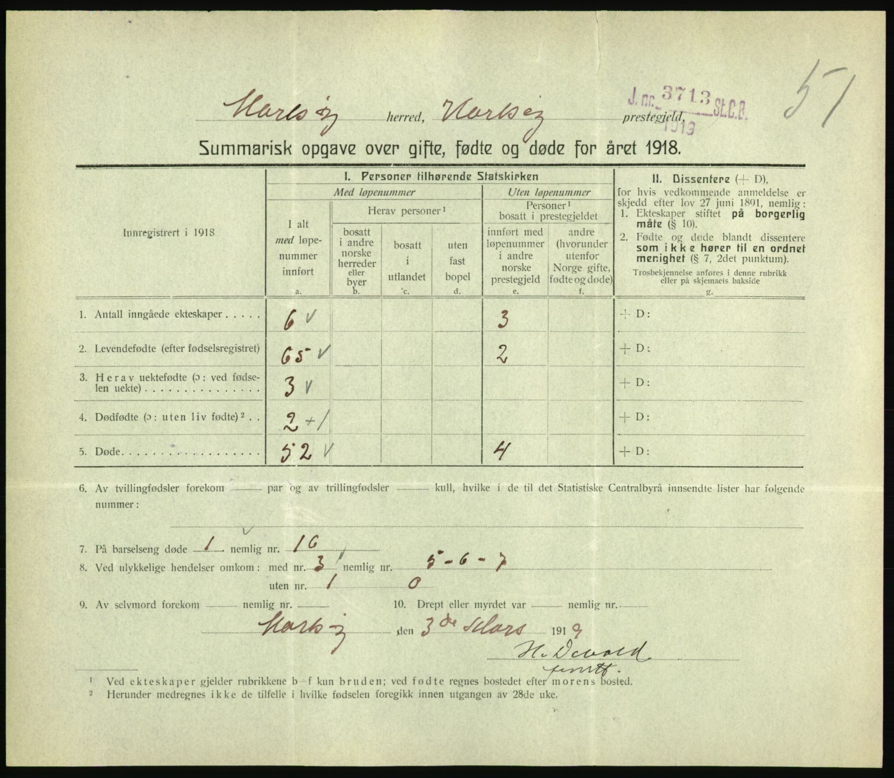 Statistisk sentralbyrå, Sosiodemografiske emner, Befolkning, RA/S-2228/D/Df/Dfb/Dfbh/L0059: Summariske oppgaver over gifte, fødte og døde for hele landet., 1918, p. 1641