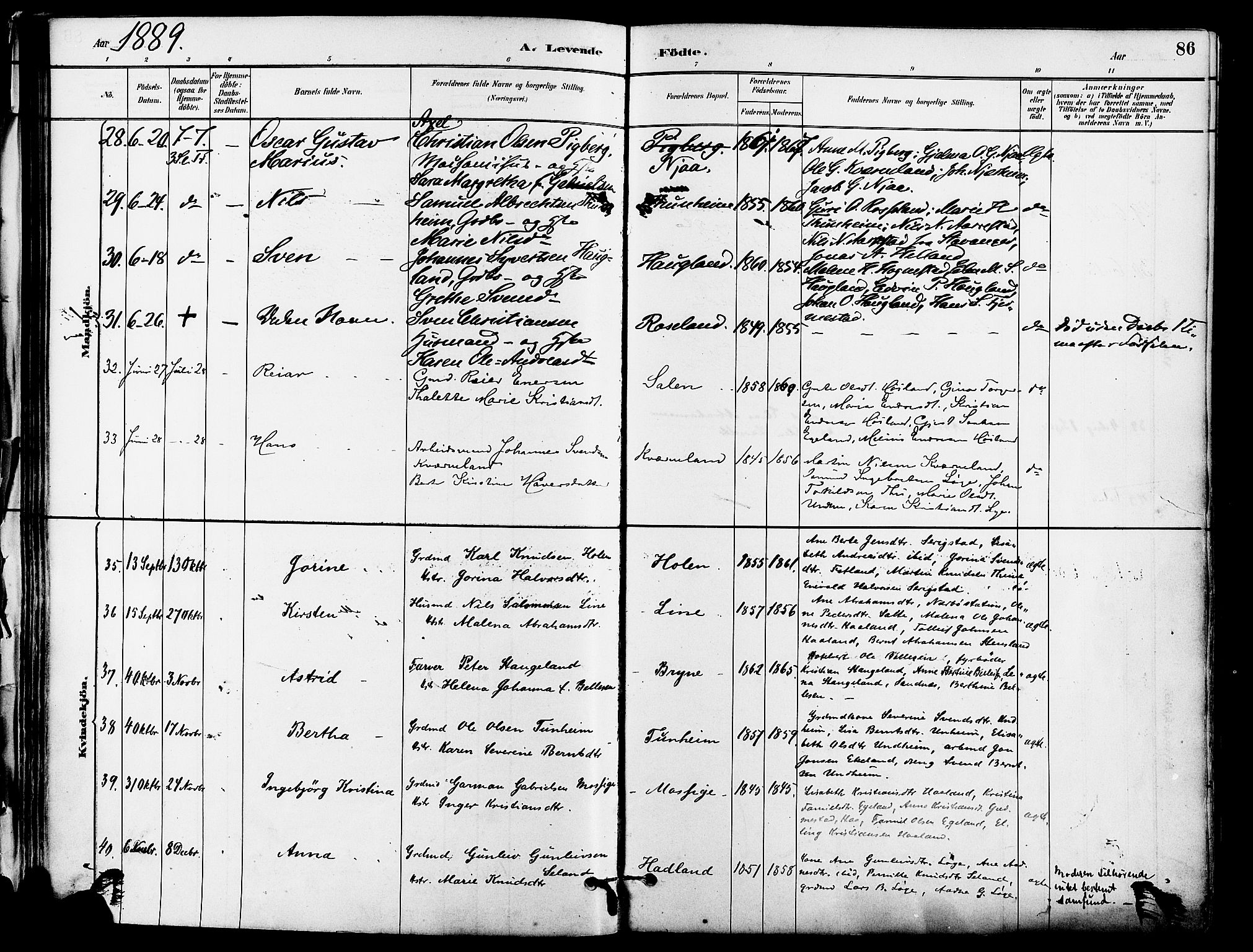 Lye sokneprestkontor, AV/SAST-A-101794/001/30BA/L0009: Parish register (official) no. A 8, 1881-1892, p. 86