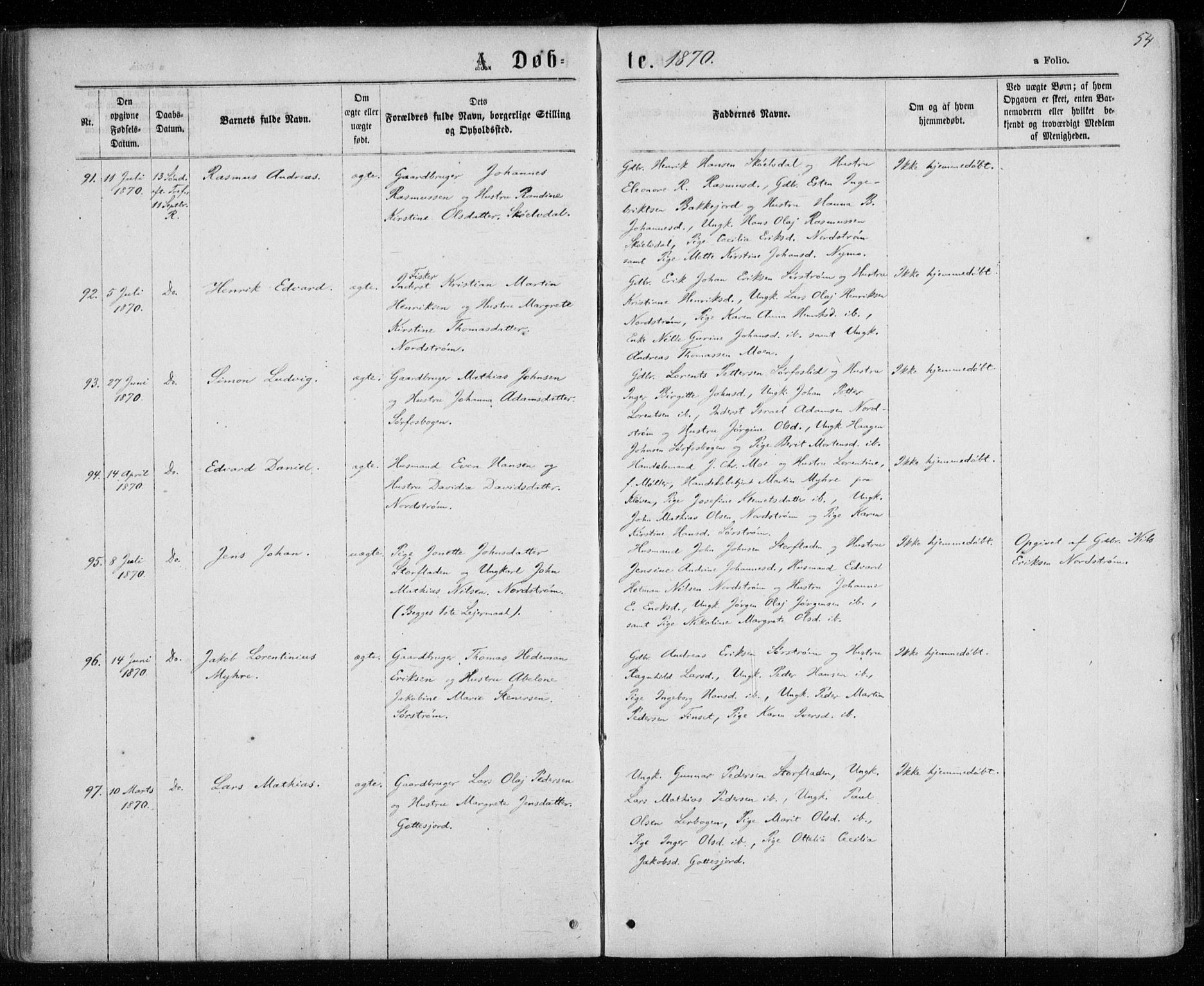 Tranøy sokneprestkontor, AV/SATØ-S-1313/I/Ia/Iaa/L0008kirke: Parish register (official) no. 8, 1867-1877, p. 54