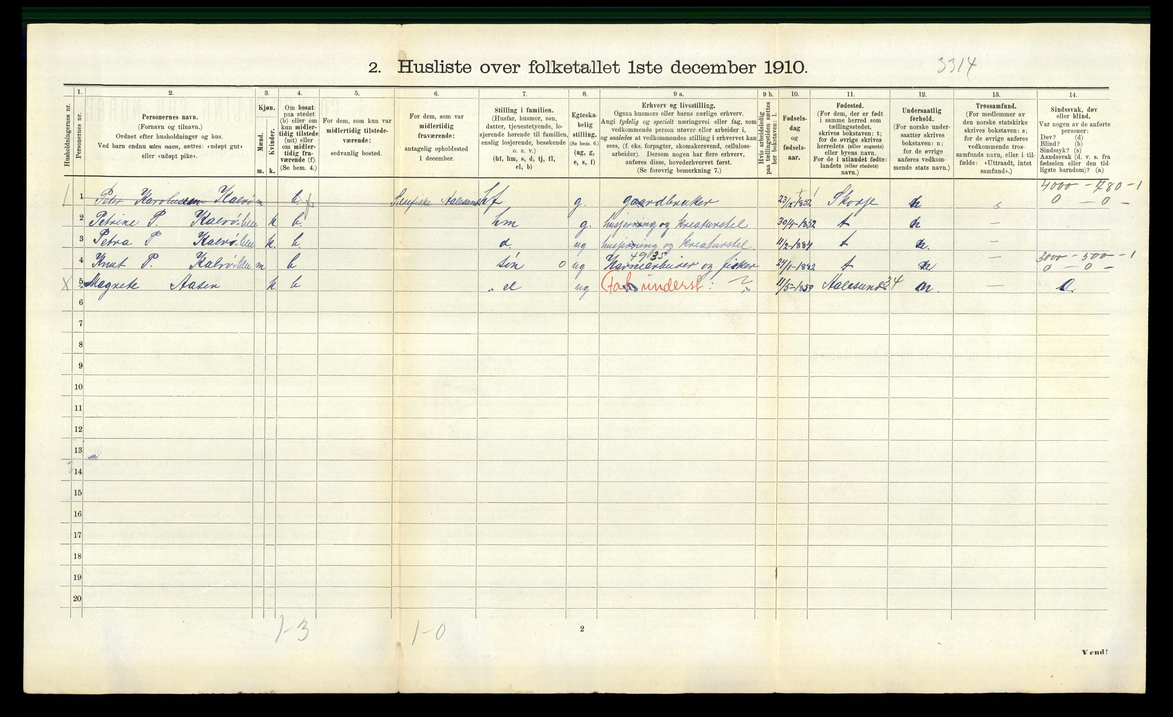 RA, 1910 census for Borgund, 1910, p. 1574