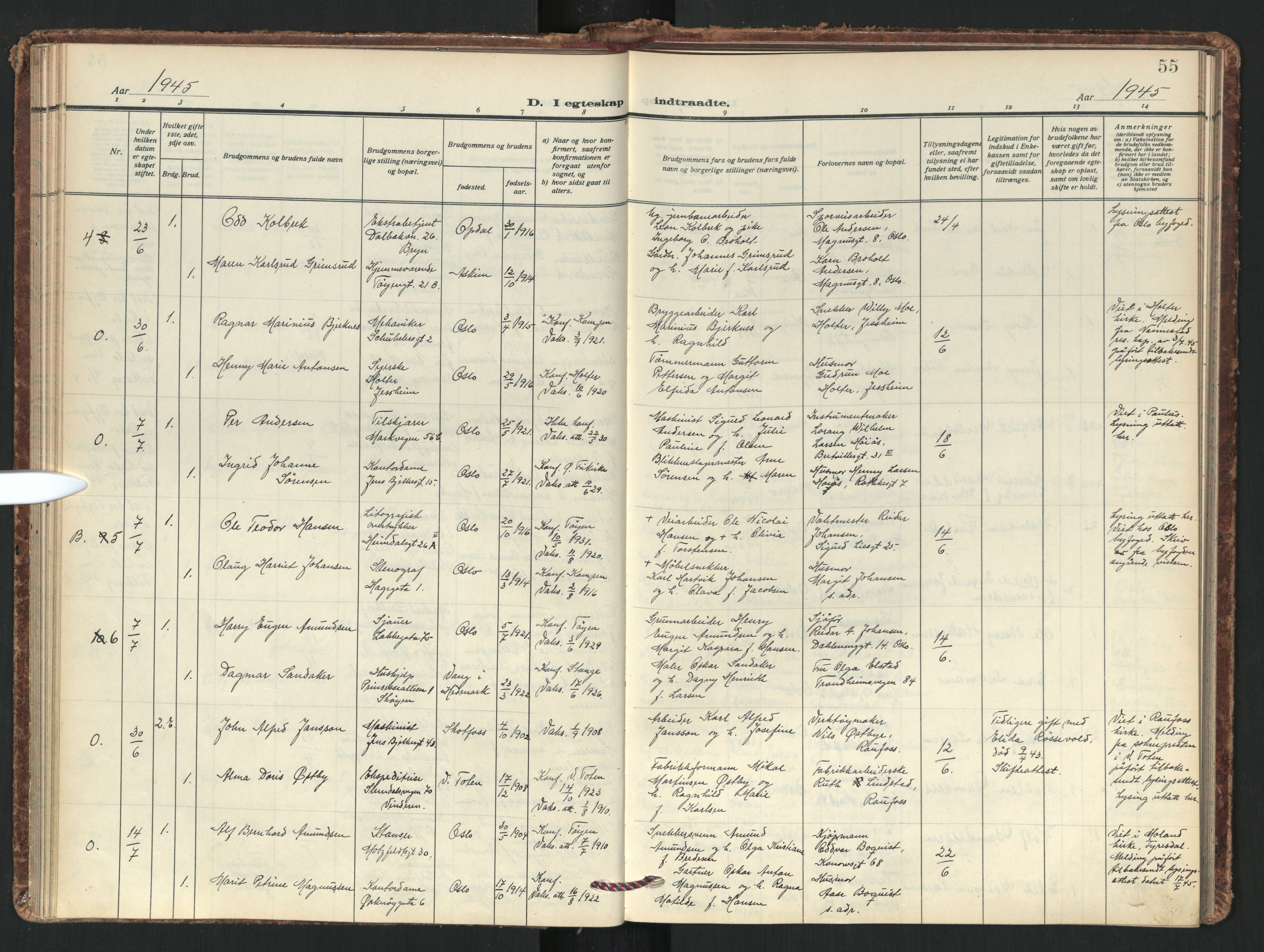 Tøyen prestekontor Kirkebøker, AV/SAO-A-10167a/F/Fa/L0008: Parish register (official) no. I 8, 1939-1969, p. 55