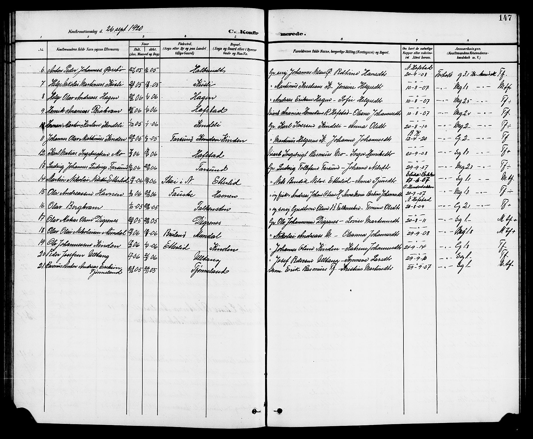 Førde sokneprestembete, SAB/A-79901/H/Hab/Haba/L0003: Parish register (copy) no. A 3, 1899-1924, p. 147