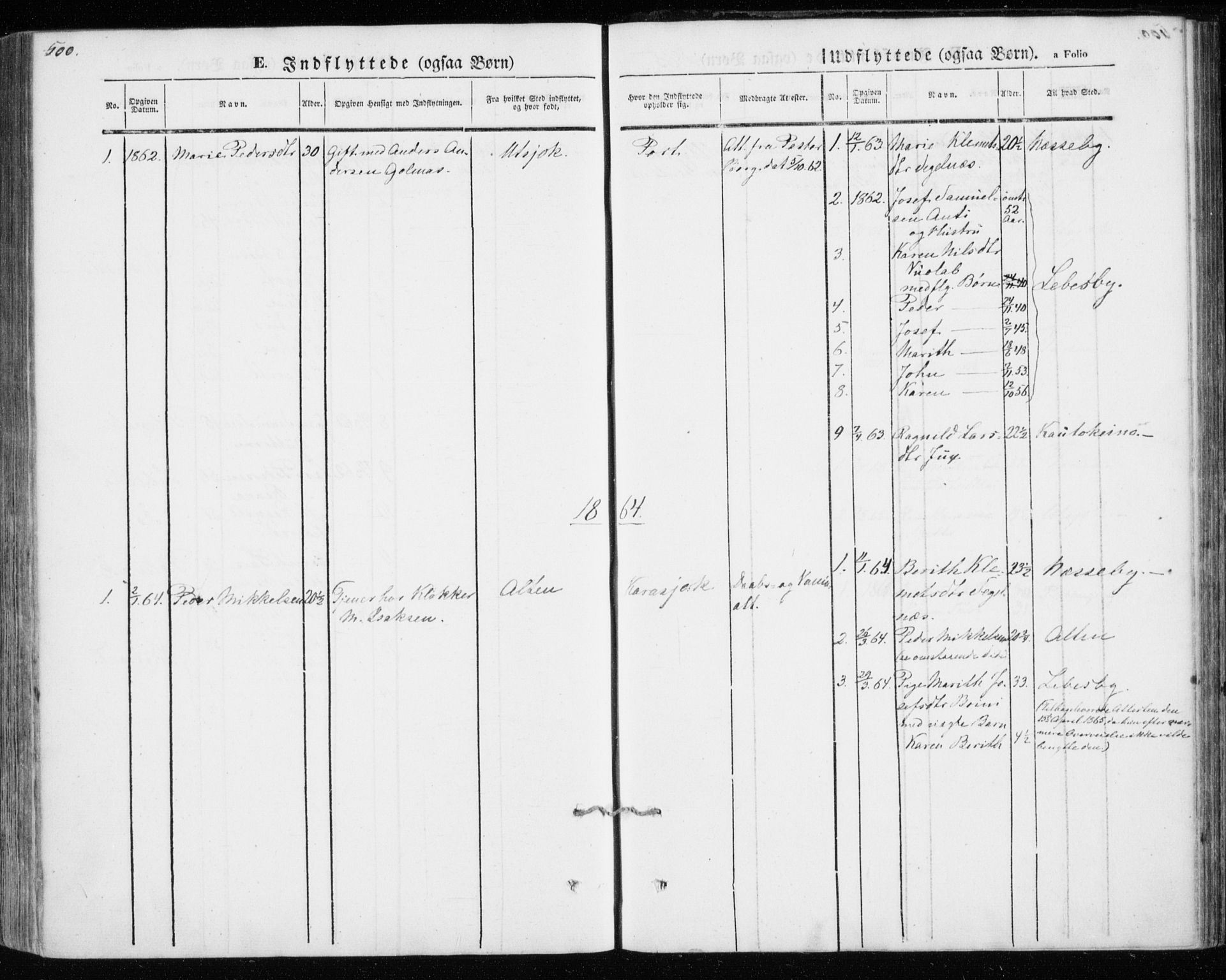 Kistrand/Porsanger sokneprestembete, AV/SATØ-S-1351/H/Ha/L0012.kirke: Parish register (official) no. 12, 1843-1871, p. 500-501