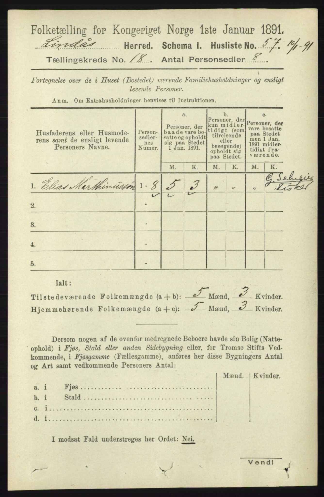 RA, 1891 census for 1263 Lindås, 1891, p. 6520