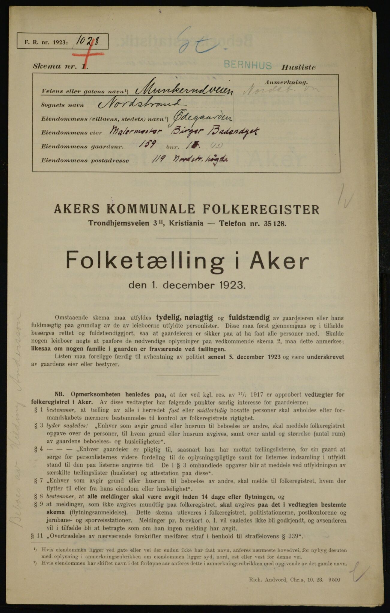 , Municipal Census 1923 for Aker, 1923, p. 42626