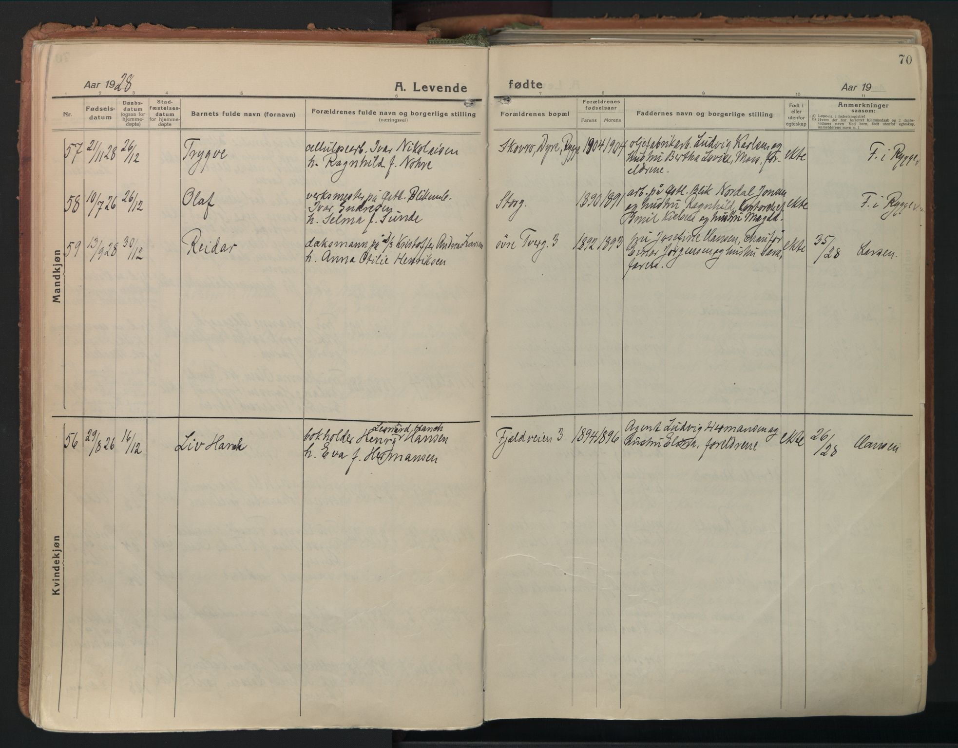 Moss prestekontor Kirkebøker, AV/SAO-A-2003/F/Fb/L0006: Parish register (official) no. II 6, 1924-1932, p. 70