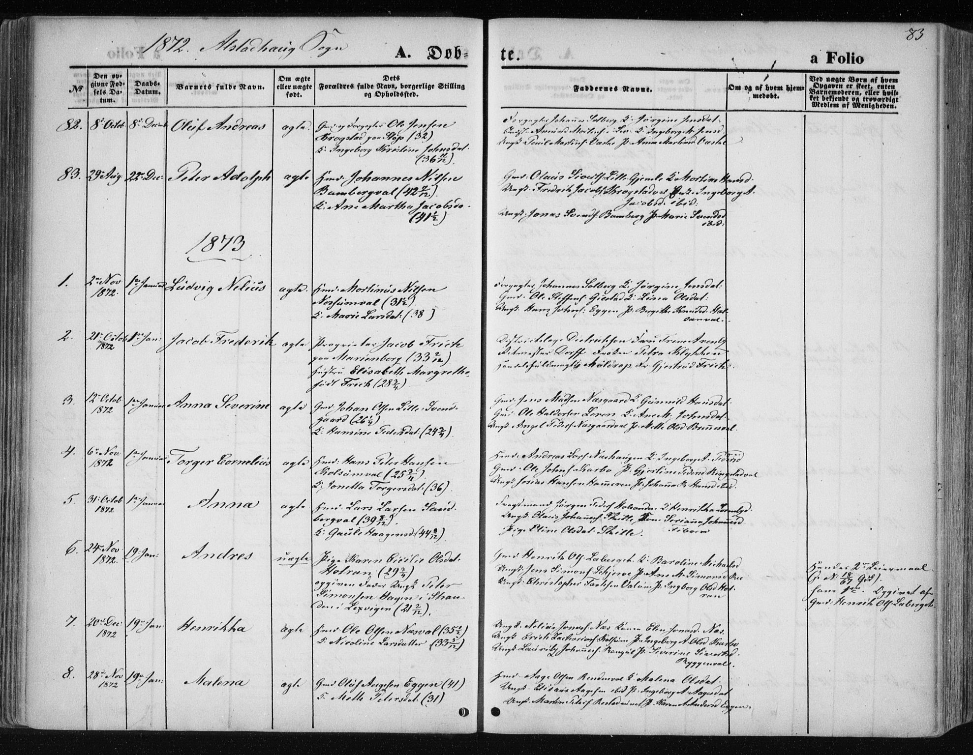 Ministerialprotokoller, klokkerbøker og fødselsregistre - Nord-Trøndelag, AV/SAT-A-1458/717/L0157: Parish register (official) no. 717A08 /1, 1863-1877, p. 83