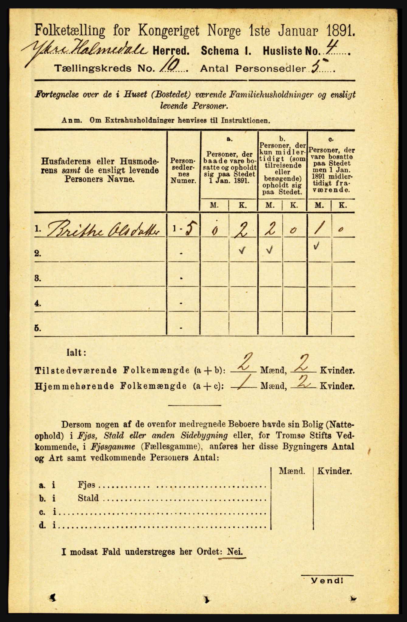 RA, 1891 census for 1429 Ytre Holmedal, 1891, p. 2231