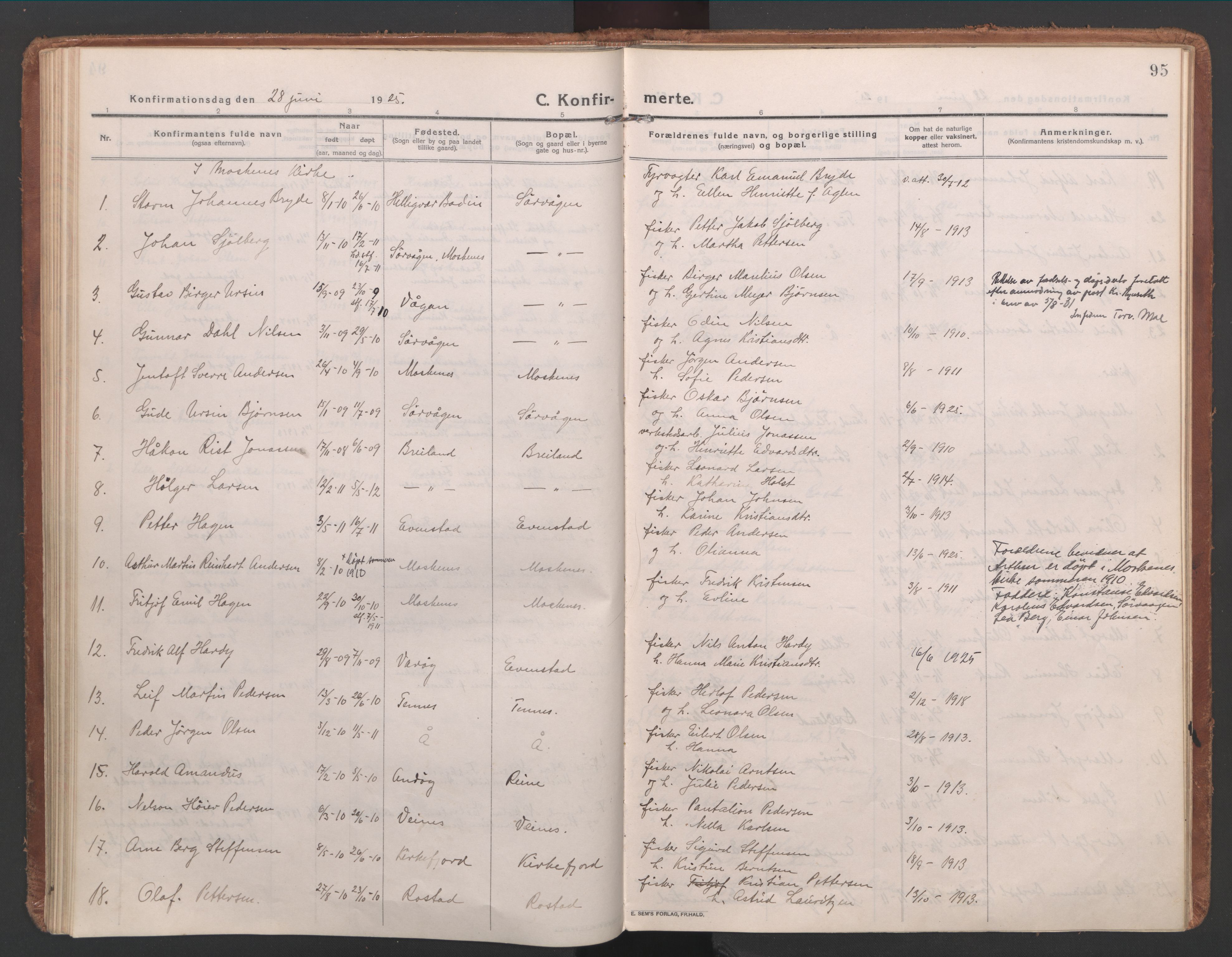 Ministerialprotokoller, klokkerbøker og fødselsregistre - Nordland, SAT/A-1459/886/L1222: Parish register (official) no. 886A04, 1914-1926, p. 95