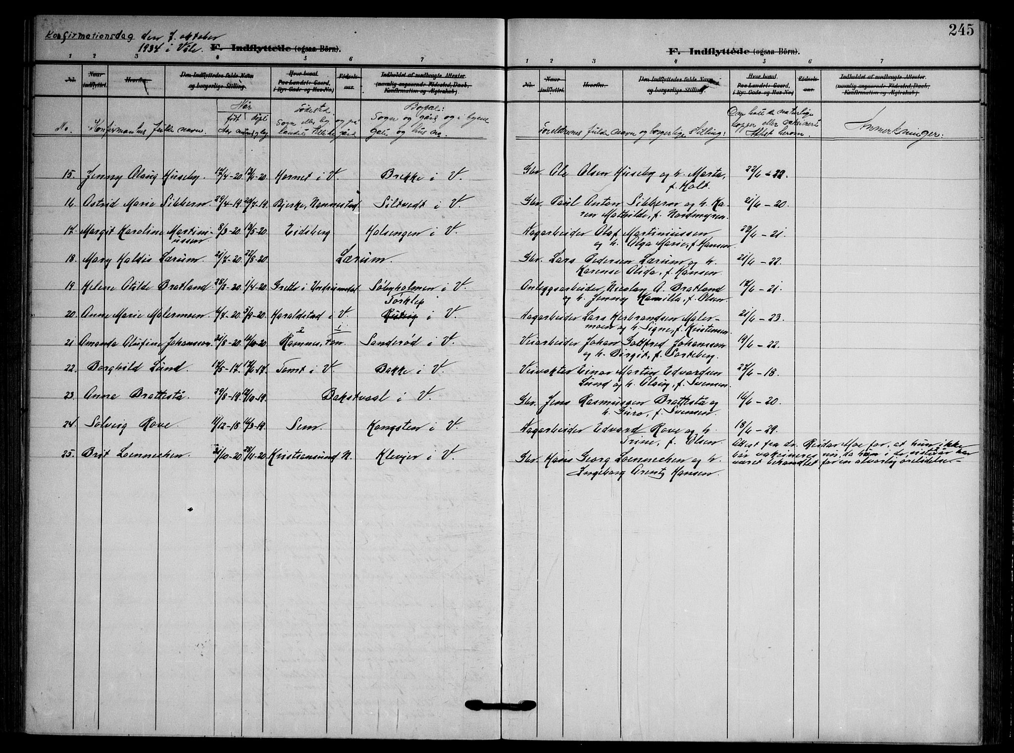 Våle kirkebøker, AV/SAKO-A-334/F/Fa/L0012: Parish register (official) no. I 12, 1907-1934, p. 245