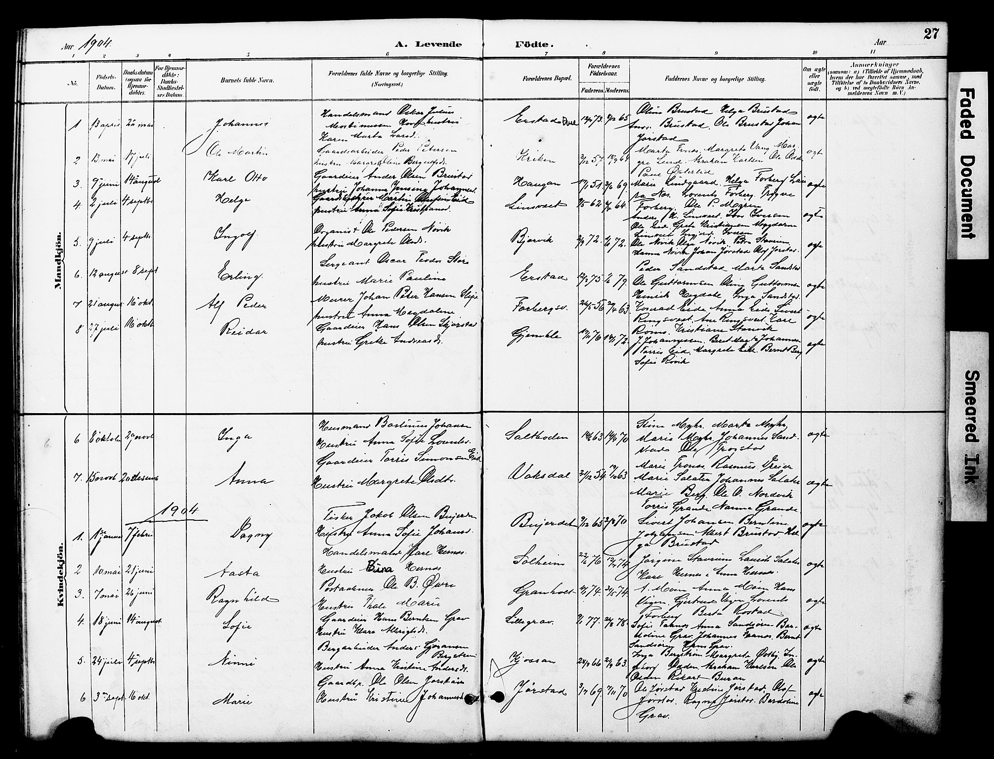 Ministerialprotokoller, klokkerbøker og fødselsregistre - Nord-Trøndelag, SAT/A-1458/722/L0226: Parish register (copy) no. 722C02, 1889-1927, p. 27